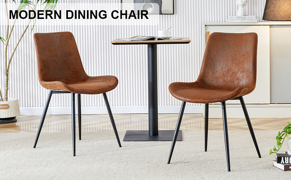 Premium Brown Suede Dining Chair with Black Metal Legs - Ergonomic Curved Cushion Design for Ultimate Comfort - Perfect for Restaurants, Kitchens, Bedrooms & Offices - Set of 6 Modern Chairs for Home and Commercial Use