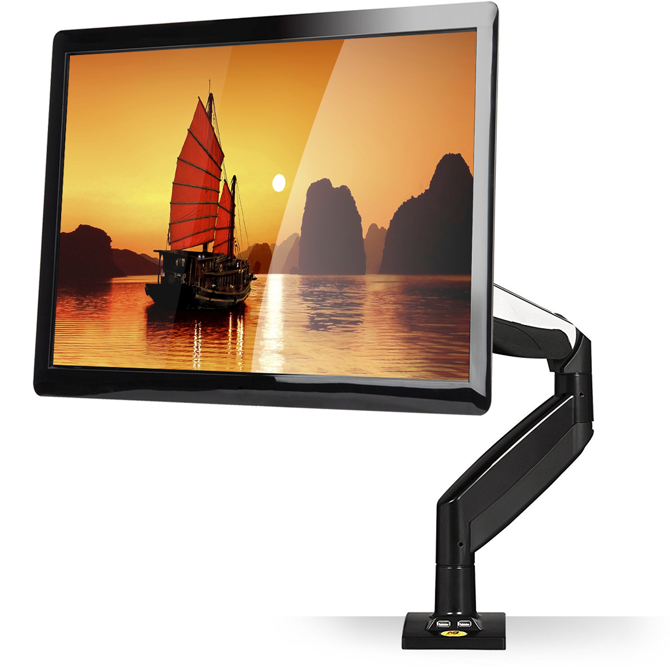 North Bayou Full Motion Gas Spring Monitor Arm Stand - Adjustable Swivel Desk Mount for 22''-32'' Screens (4.4-17.6 lbs) | Perfect for Home Office, Gaming Setup & Ergonomic Workstation