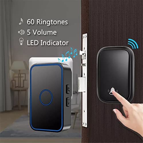 Wireless Doorbell with LED - No Battery Needed, 150M Range, 60 Chime Tones, Easy Installation for Home Security (Black) - Perfect for Apartments, Houses & Offices