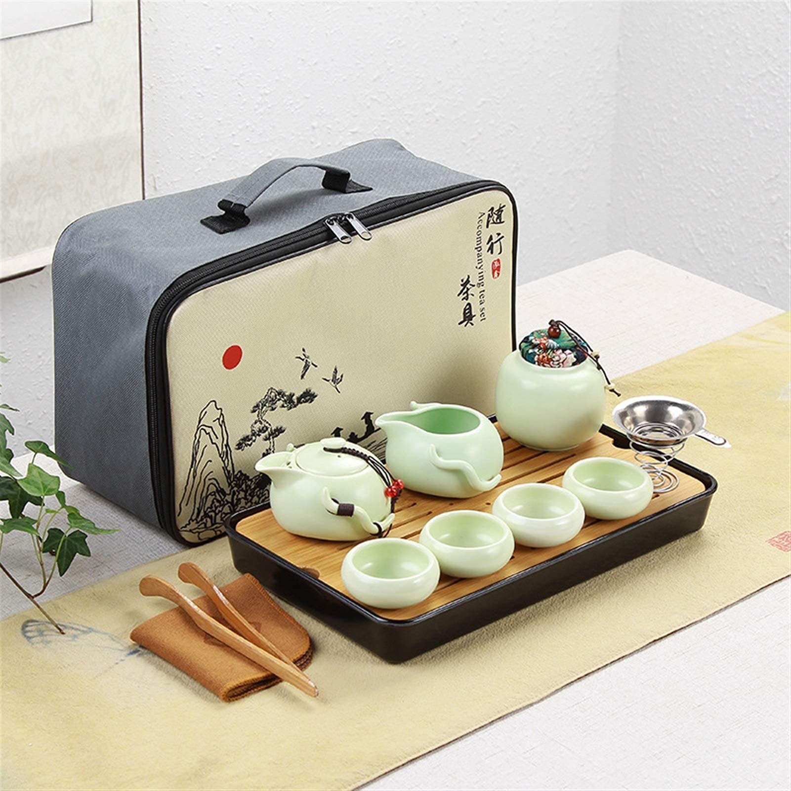 Premium Portable Ceramic Chinese Kung Fu Tea Set - Travel Tea Set with Carrying Bag & Tea Cups - Perfect for Home, Office, Tea Ceremonies & Gifts