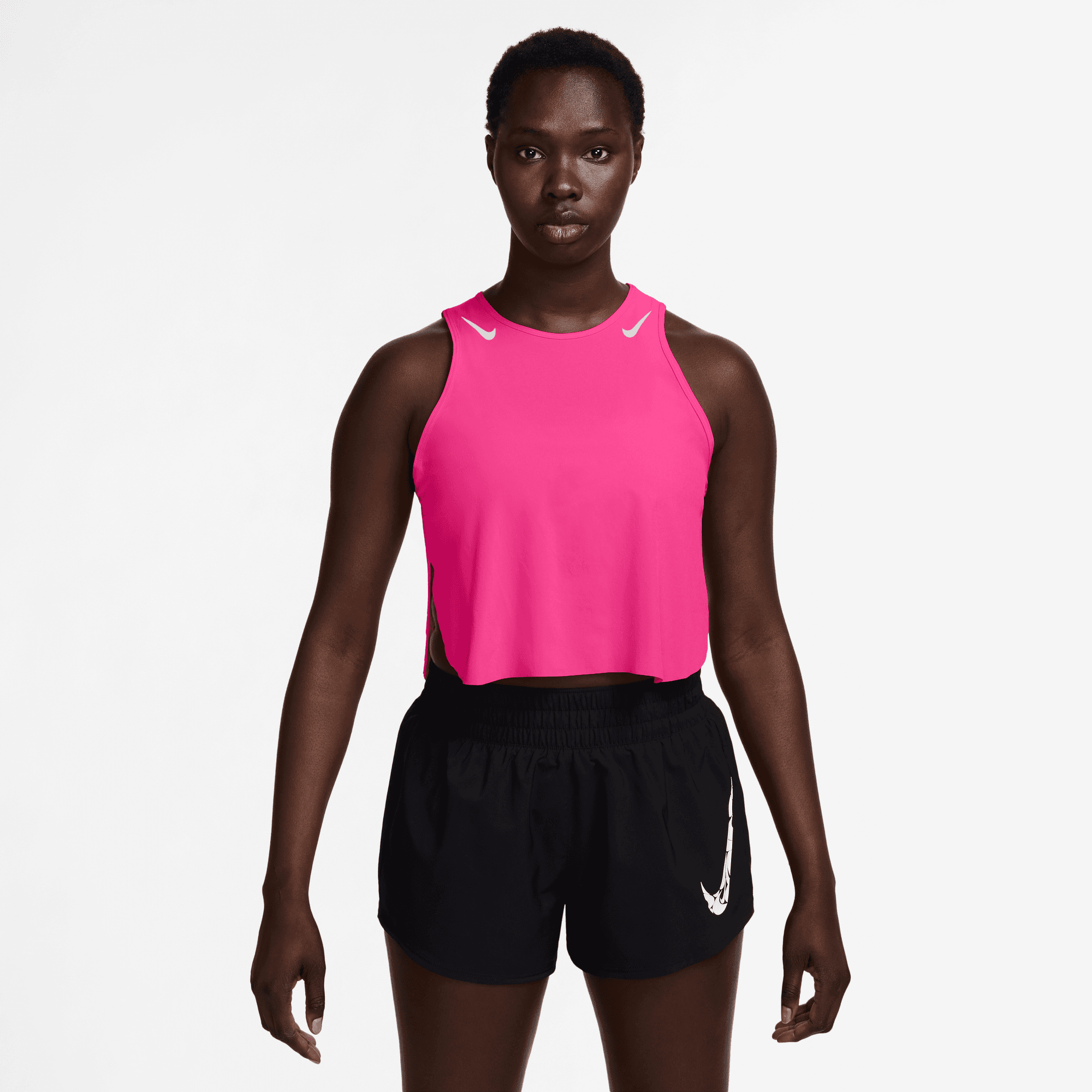 AeroSwift Women's Dri-FIT ADV Cropped Running Tank Top - Breathable Workout Shirt for Running & Gym - Hyper Pink/Black - Perfect for Yoga, Jogging & Fitness Training