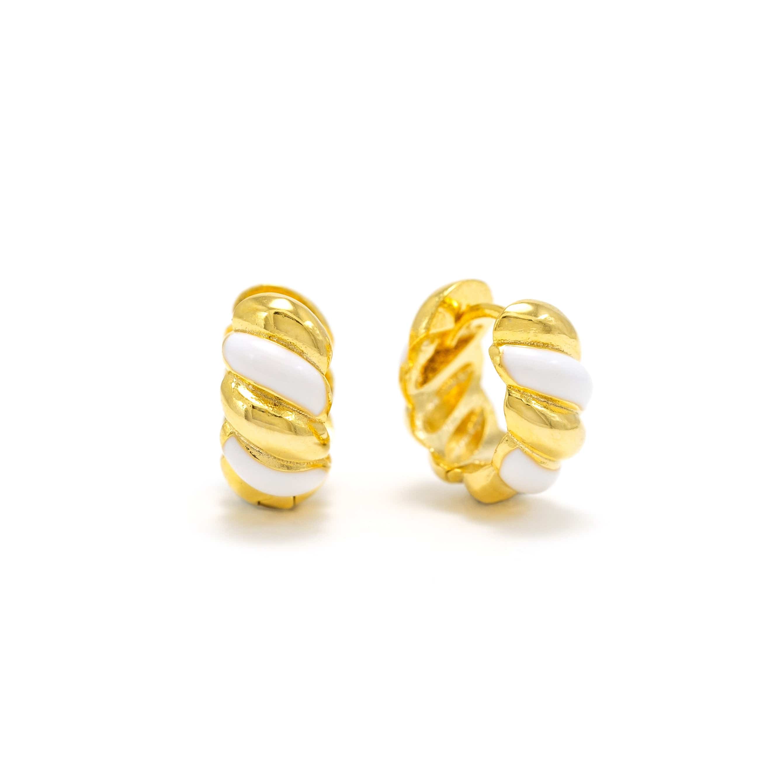 Croissant Enamel White Huggie Hoop Earrings - Dainty Gold Plated French Pastry Jewelry for Women - Perfect for Everyday Wear & Gift Giving