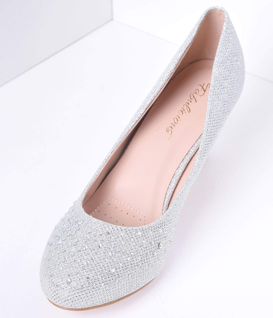 Silver Metallic Rhinestone Doris Kitten Heels - Elegant Women's Dress Shoes for Parties, Weddings & Special Occasions