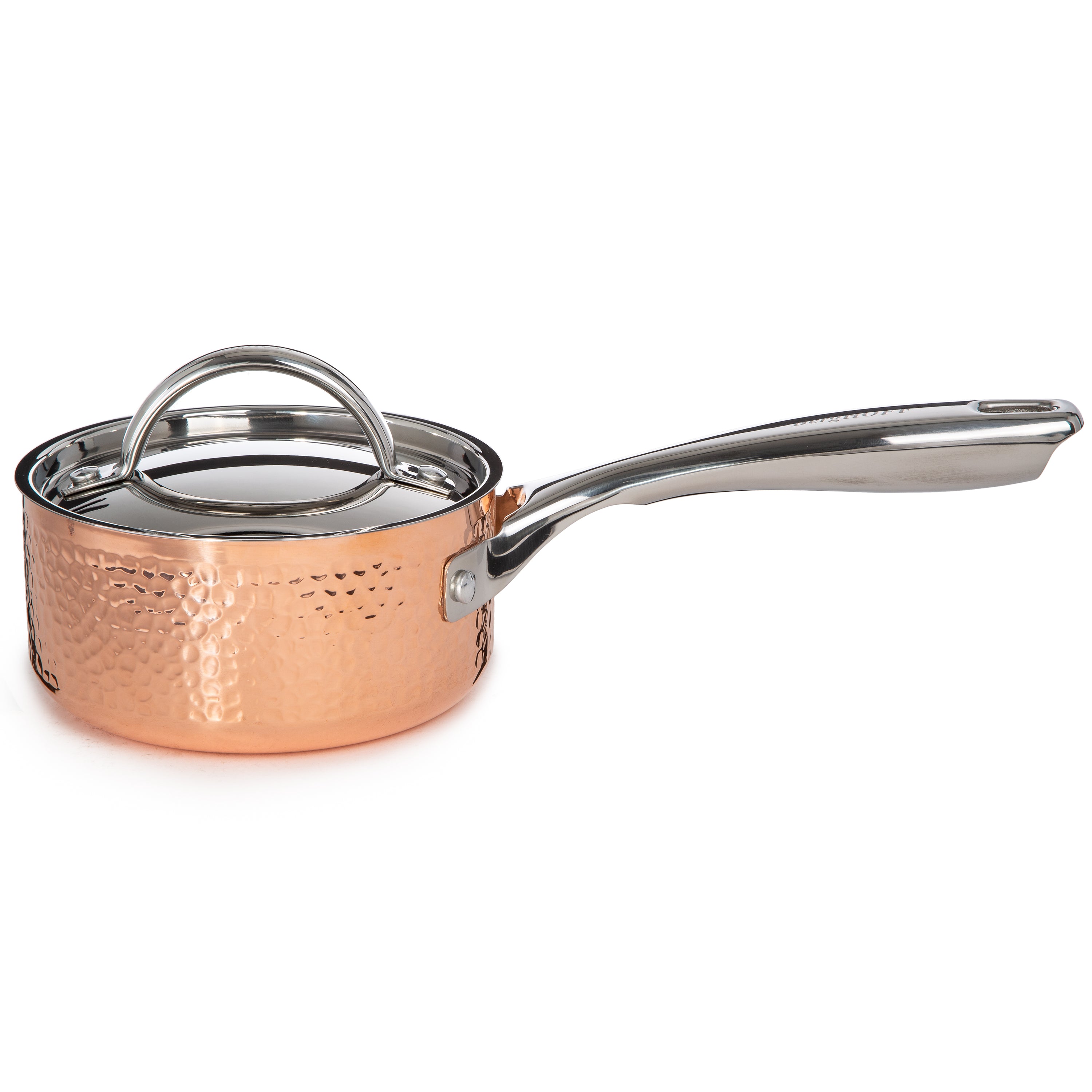 BergHOFF Vintage 10-Piece Tri-Ply Copper Cookware Set with Lids - Hammered Finish for Professional Cooking & Home Kitchen Use