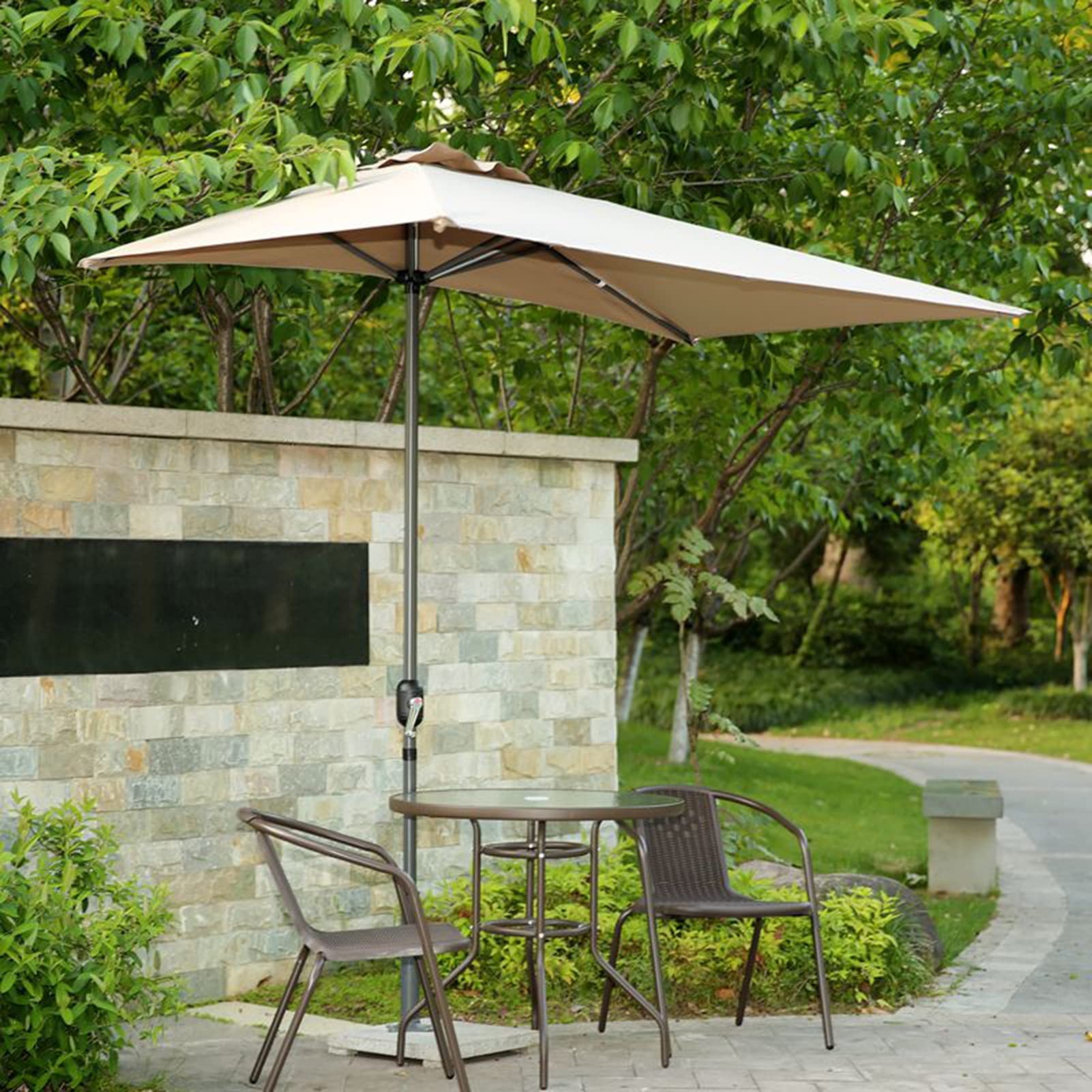 Extra Large Heavy Duty Rectangular Sun Umbrella for Outdoor Porch, Patio, Balcony & Grill - Portable Commercial Market Umbrella in Brown - Perfect for Shade at Beach, Poolside, Restaurant & Backyard Gatherings