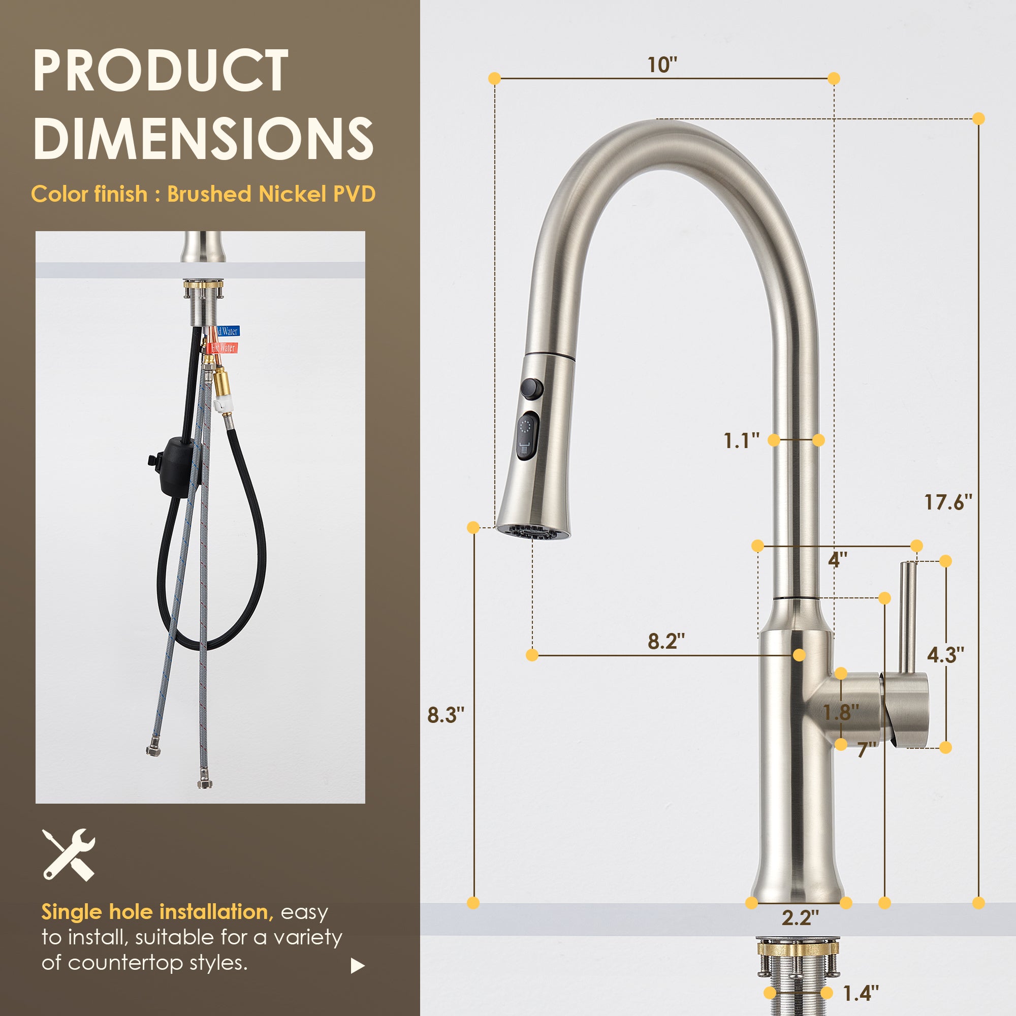 Oribe Single Handle Kitchen Faucet with Pull Down Sprayer - High Arc Brushed Nickel Modern Faucet for Sink, Dishwashing & Food Prep | Easy Installation & Durable Design
