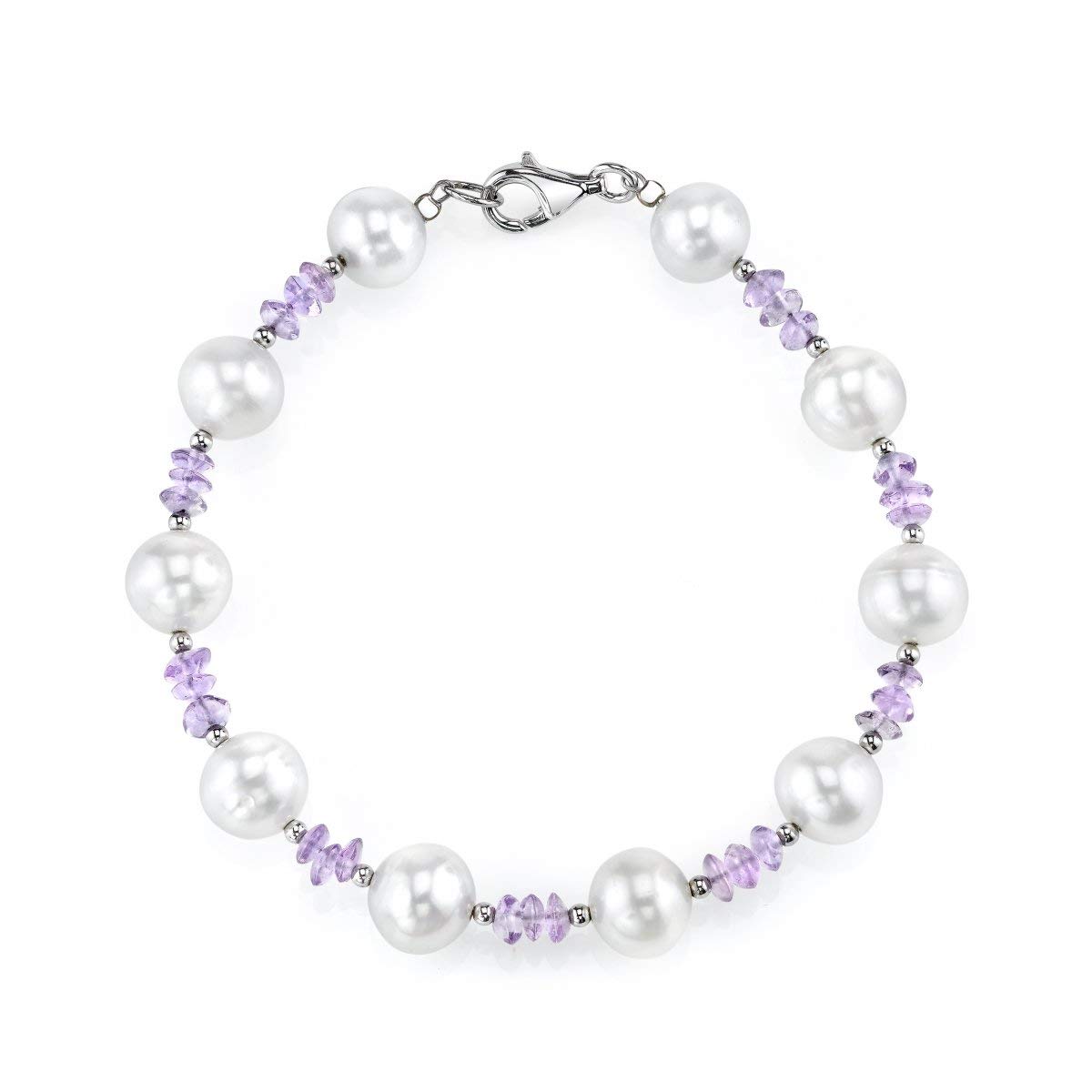8-9mm Genuine White Freshwater Cultured Pearl & Amethyst Bracelet for Women - Elegant Jewelry Gift for Anniversary, Wedding & Special Occasions