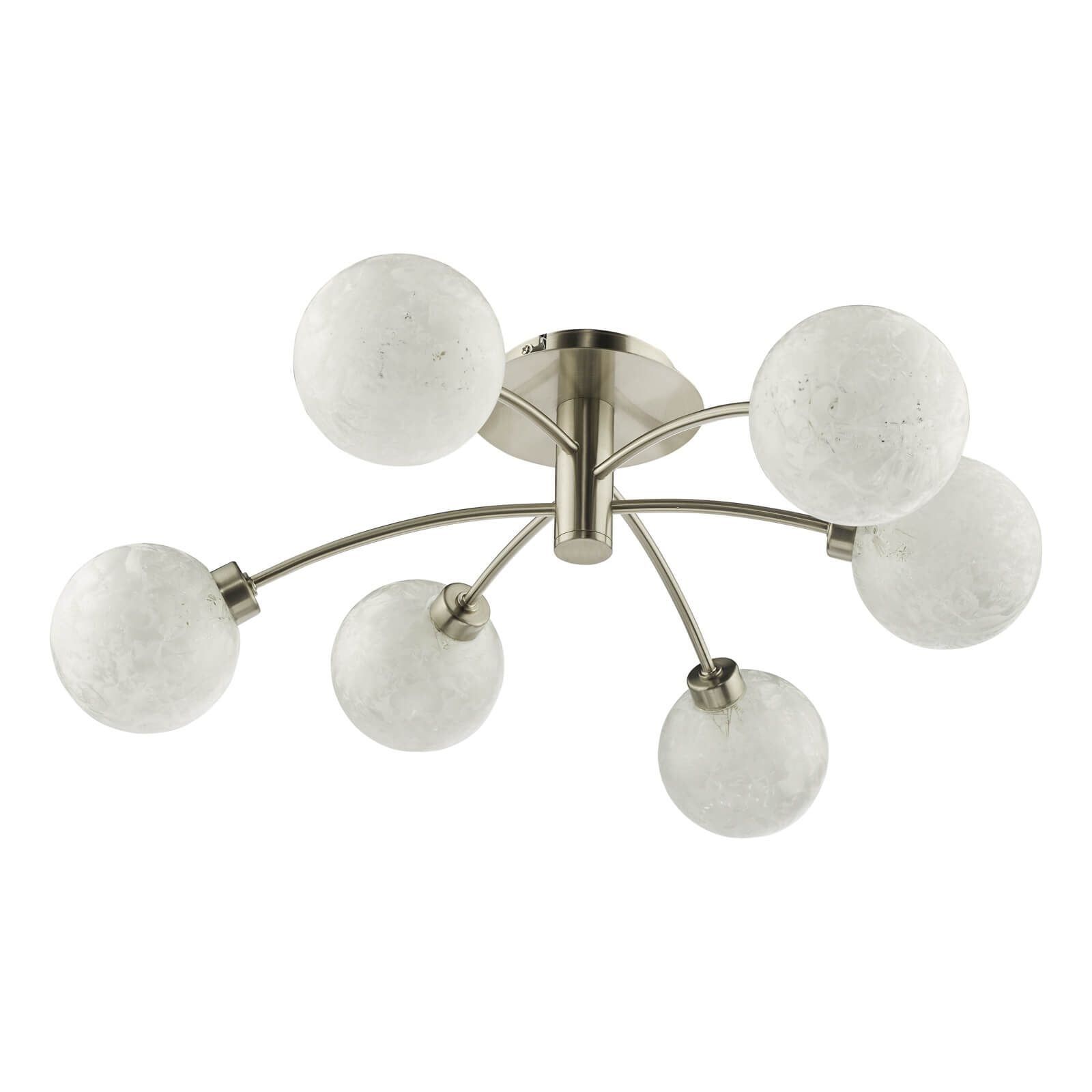 Avari 6Lt Semi Flush Ceiling Light Fixture - Satin Nickel Finish with Frosted Glass Shade, IP20 Rated - Perfect for Bedroom, Living Room, and Hallway Lighting