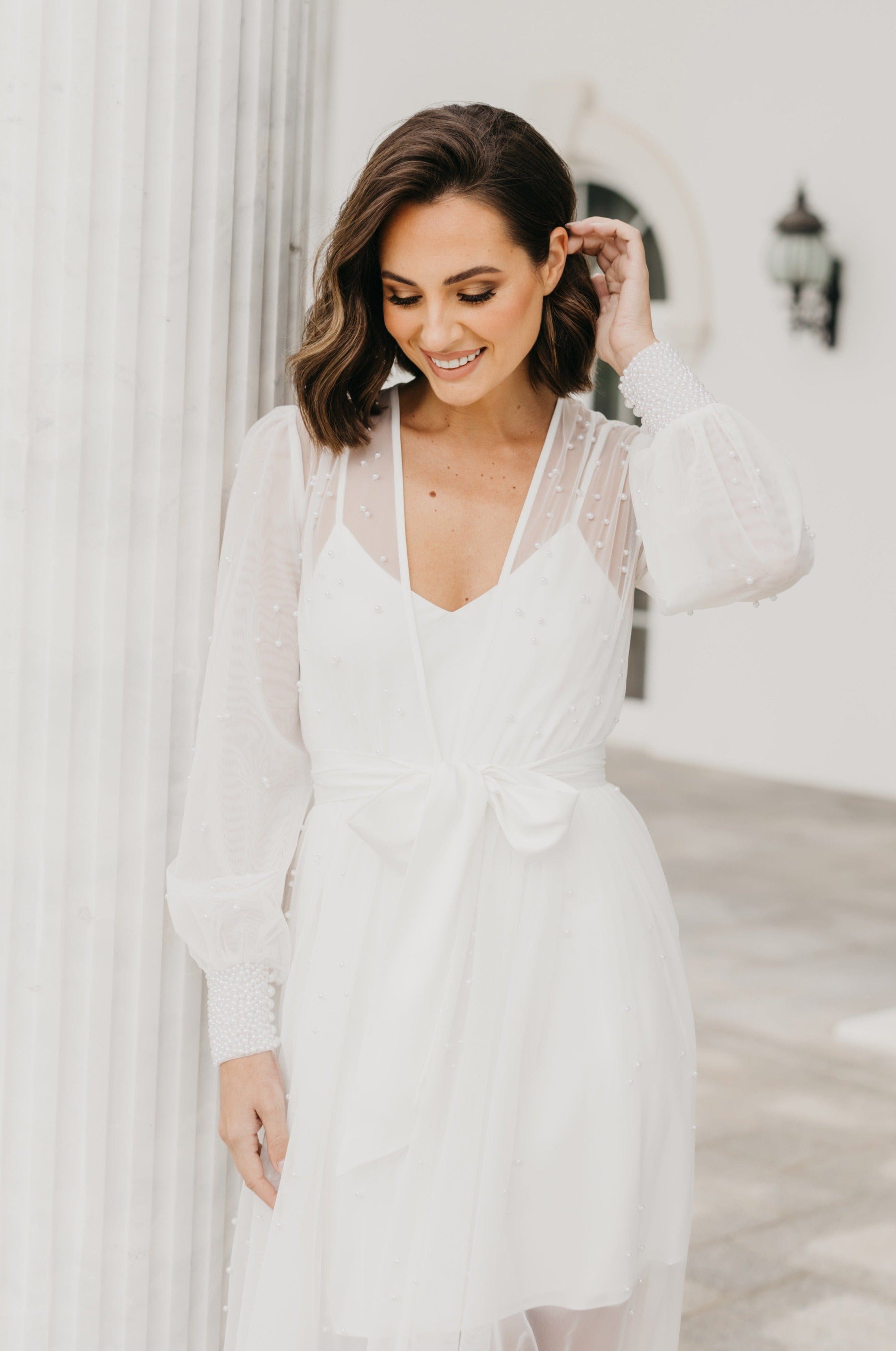Elegant Ivy Hand-Beaded Pearl Mesh Maxi Dress with Slip - Perfect for Weddings, Parties & Special Occasions