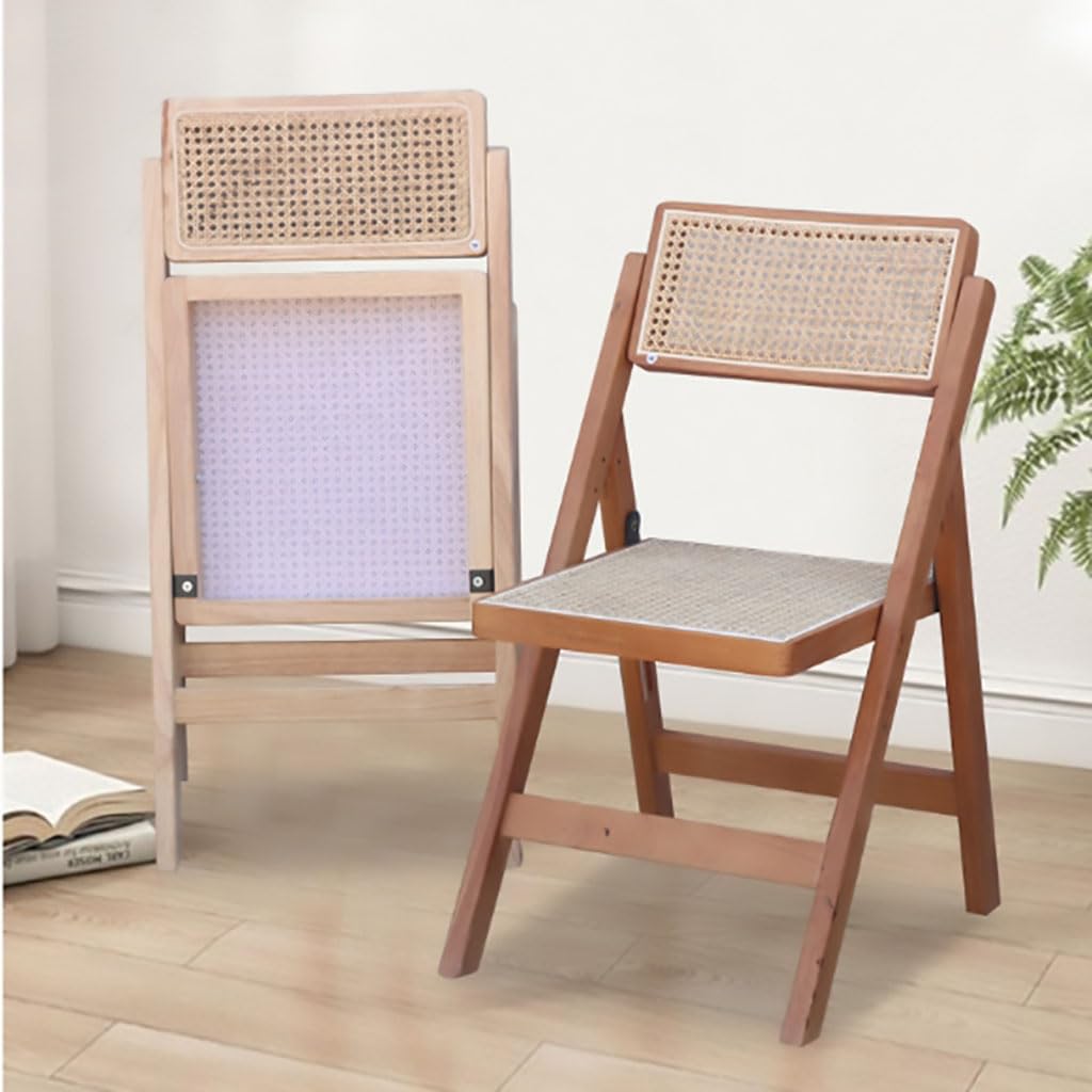Ergonomic Rattan Wooden Folding Chair - Portable Stackable Dining Chair with Rotatable Backrest for Home, Garden & Outdoor Use | Perfect for Patio Dining, Camping & Small Space Living