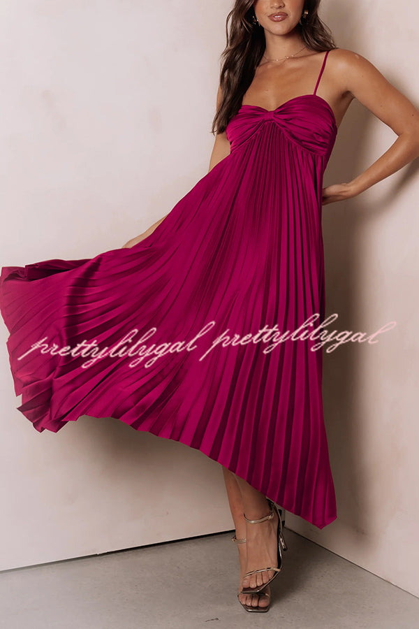 Elegant Solid Color Sexy Suspender Pleated Midi Dress for Women - Trendy Irregular Hem Party & Date Night Outfit