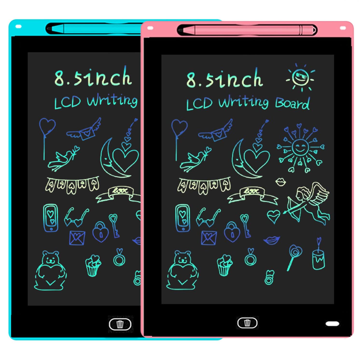 2 Pack LCD Writing Tablets for Kids - 8.5 Inch Colorful Doodle Board Drawing Pad, Reusable Boogie Board Learning Toys for Toddlers & Children | Perfect Birthday Party Favors, Classroom Gifts for Boys & Girls | Great for Travel, Home Learning & Creative Play