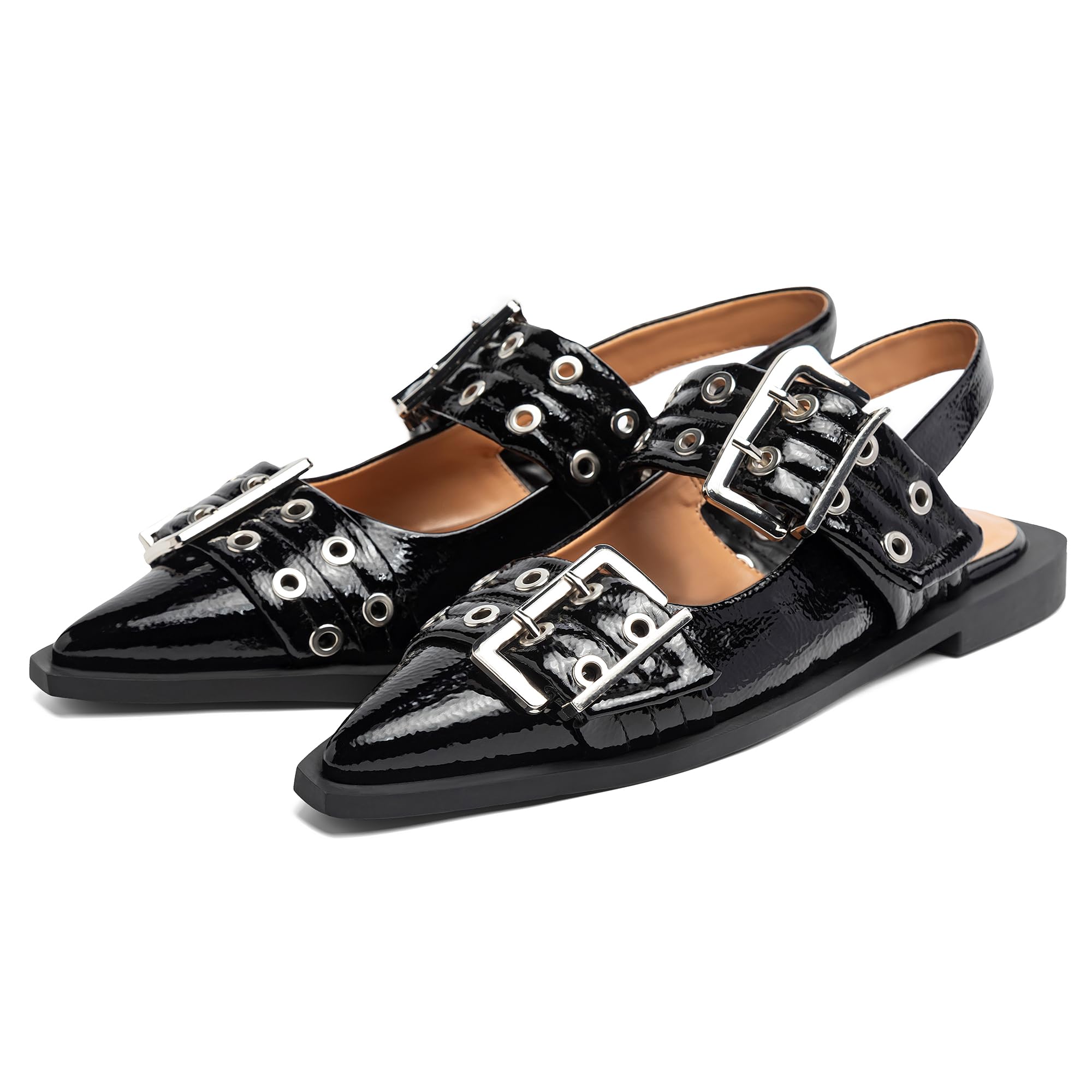 NACARAT Women's Dual-Buckle Slingback Ballet Flats - Pointed Toe Ballerina Shoes for Work, Office & Casual Wear | Comfortable & Stylish Women's Dress Shoes