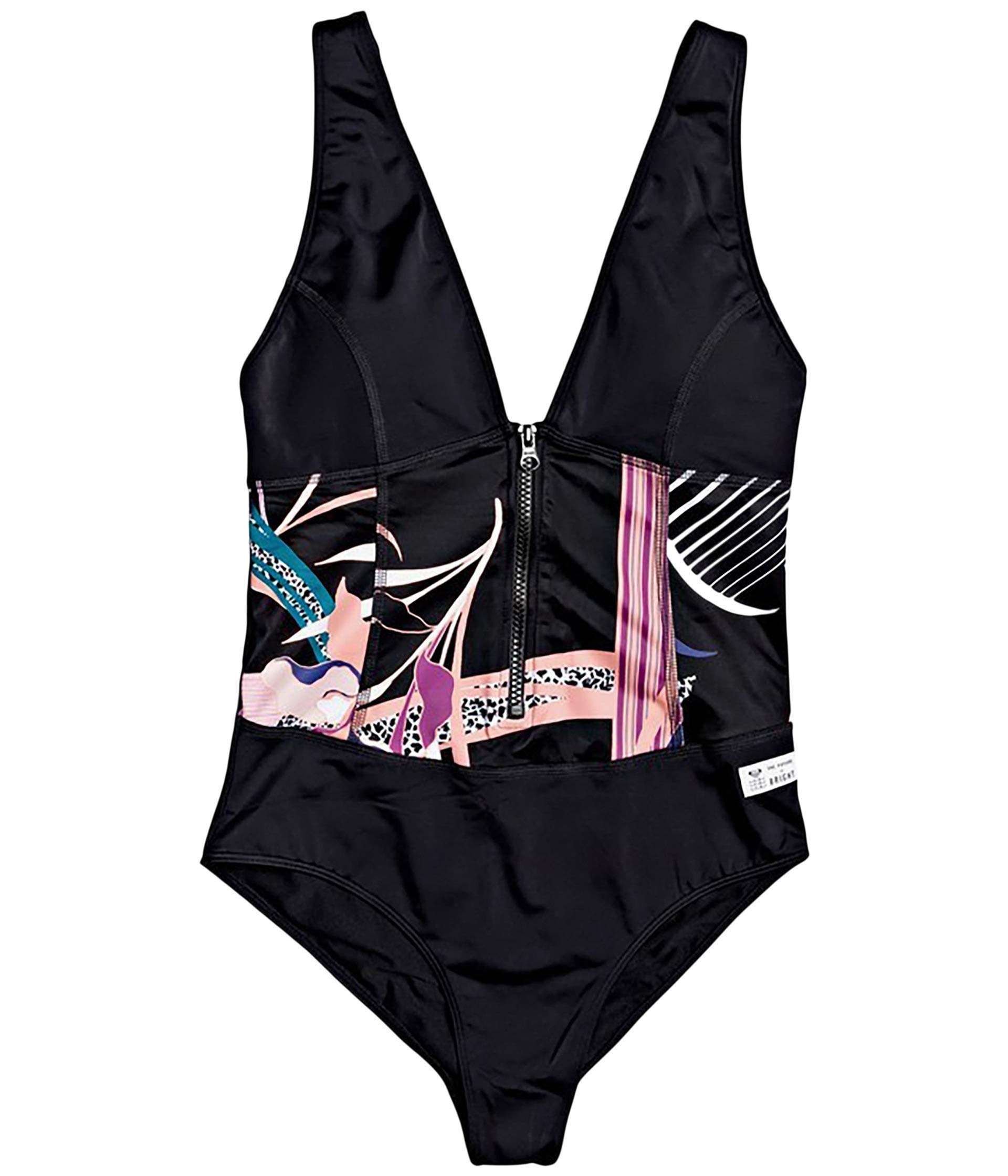 Roxy Pop Surf One-Piece Swimsuit - True Black with Floral Print - Size Small - Perfect for Beach Vacations, Surfing & Summer Pool Parties
