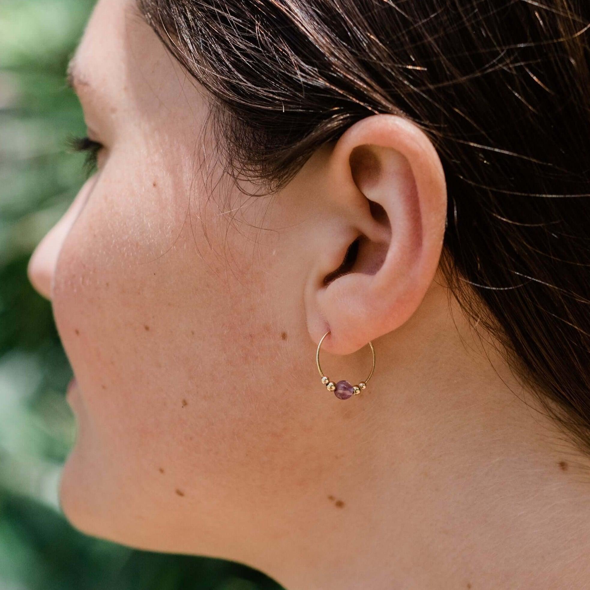 Tiny Purple Amethyst Bead Hoop Earrings for Women - Dainty Gemstone Jewelry for Everyday Wear & Special Occasions | Perfect Gift for Birthday, Anniversary & Valentine's Day