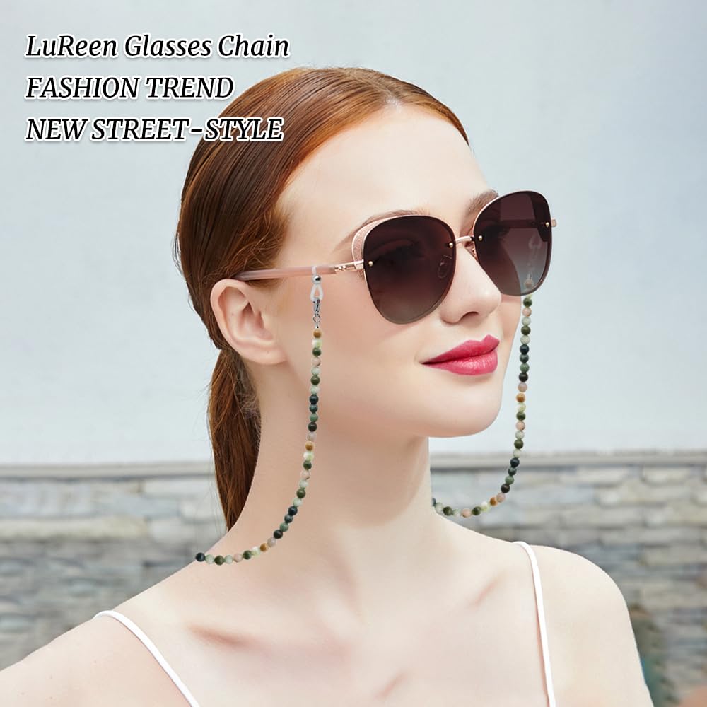 LuReen Stylish Eyeglasses Chain for Women - Natural Stone Beaded Glasses Strap & Lanyard | Fashionable Necklace-Style Eyewear Holder for Reading, Driving & Outdoor Activities