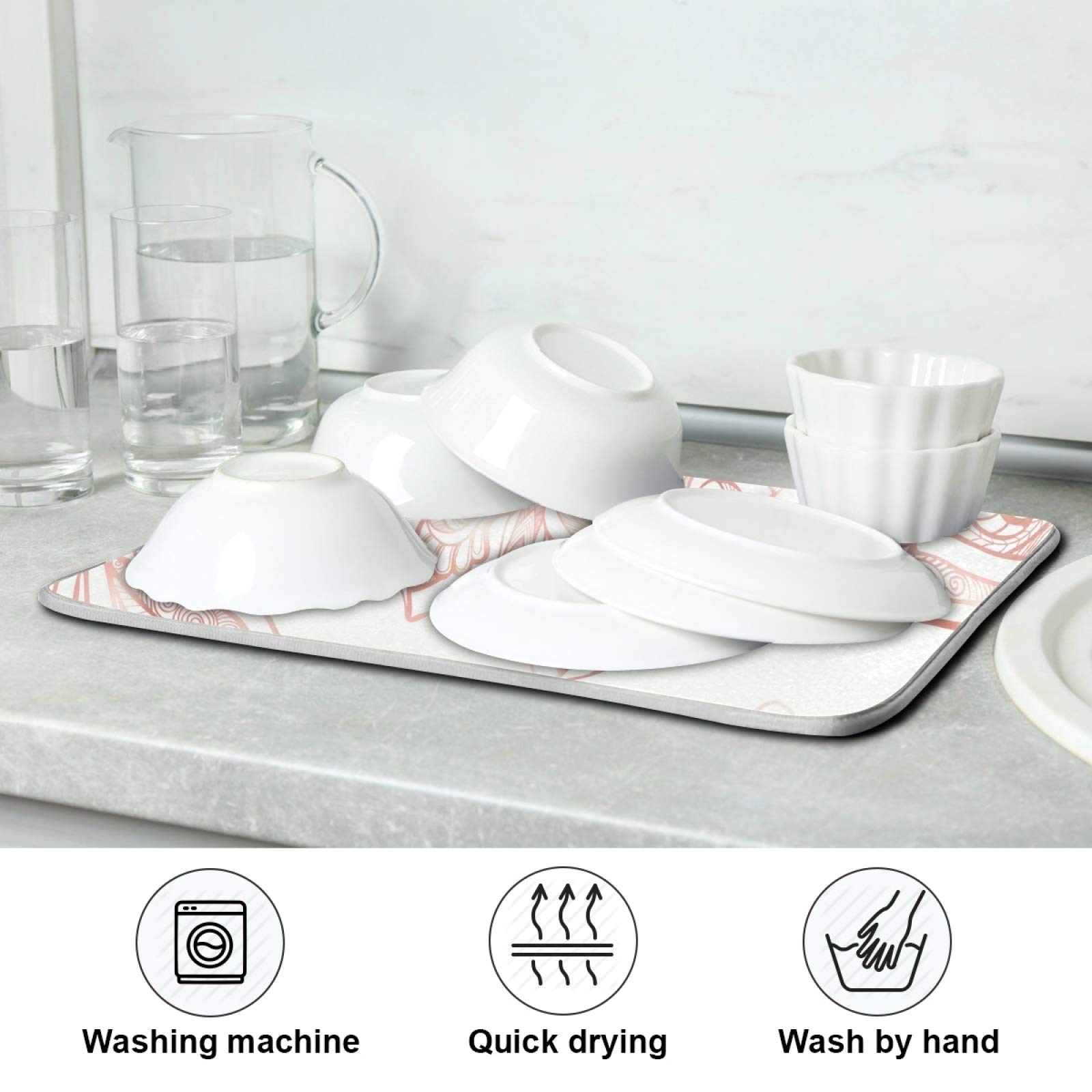 Rose Gold Butterfly Dish Drying Mat - Super Absorbent Microfiber for Kitchen Counter (18x24 Inch) - Perfect for Dishes & Cookware
