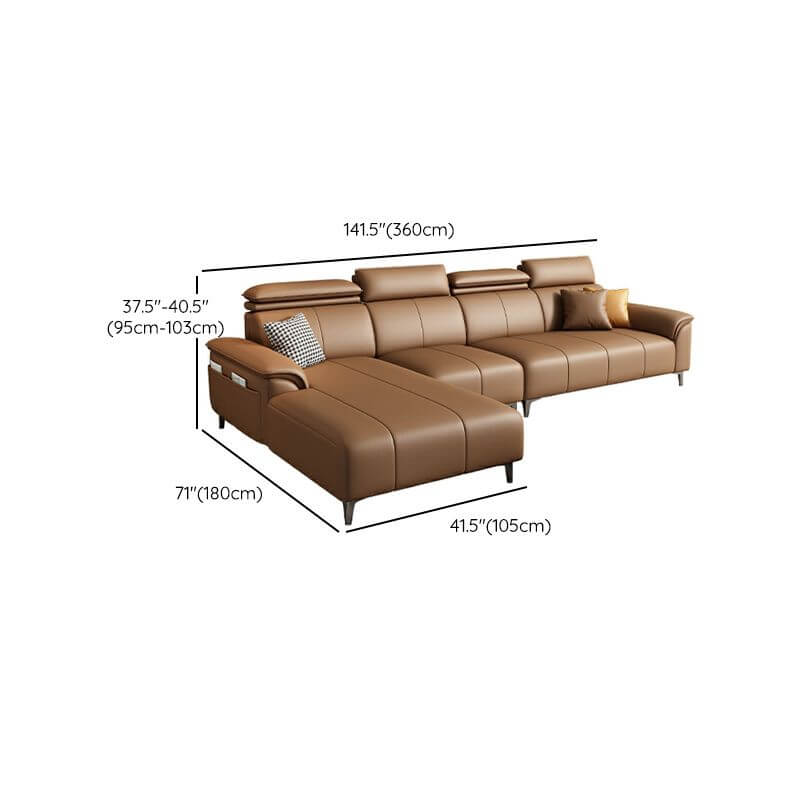L-Shaped Left-Facing Sofa Chaise with Adjustable Headrest - Modern Mocha Brown Sectional Couch for Living Room, Home Theater & Lounge Spaces