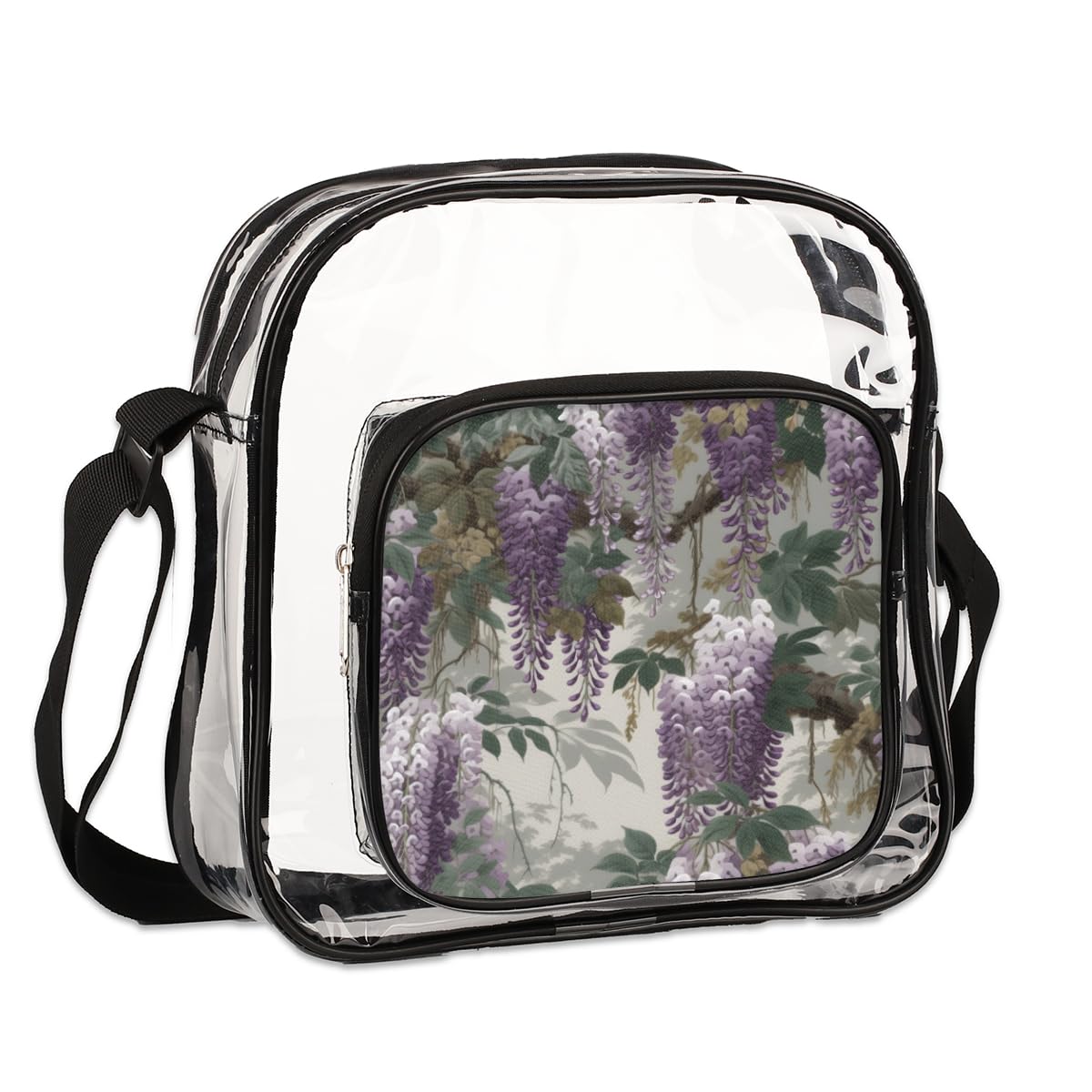 Purple Vine Flower Clear Crossbody Purse - Stadium Approved Transparent Bag for Concerts & Sports Events - Trendy Clear Purse for Women & Men - Perfect for Music Festivals, Stadium Games & Night Out