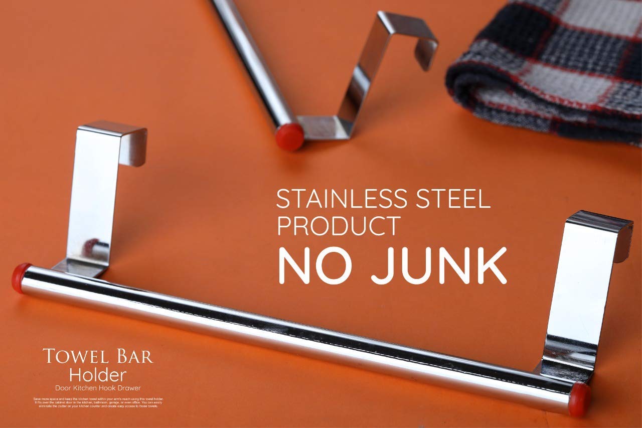 Stainless Steel Over The Door Kitchen Towel Holder - Cabinet & Drawer Storage Organizer for Bathroom, Pantry & Laundry Room (Space Saving Towel Rack for Home Organization)