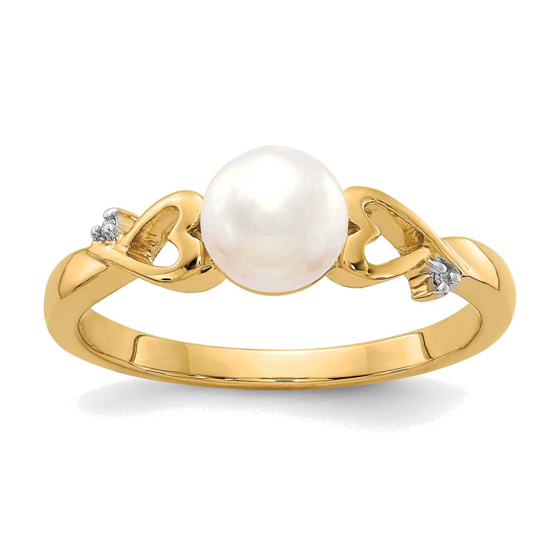 14K Yellow Gold Diamond & Freshwater Pearl Heart Ring for Women - Size 7 | Elegant Valentine's Day, Anniversary & Wedding Gift | Perfect for Romantic Occasions & Special Moments