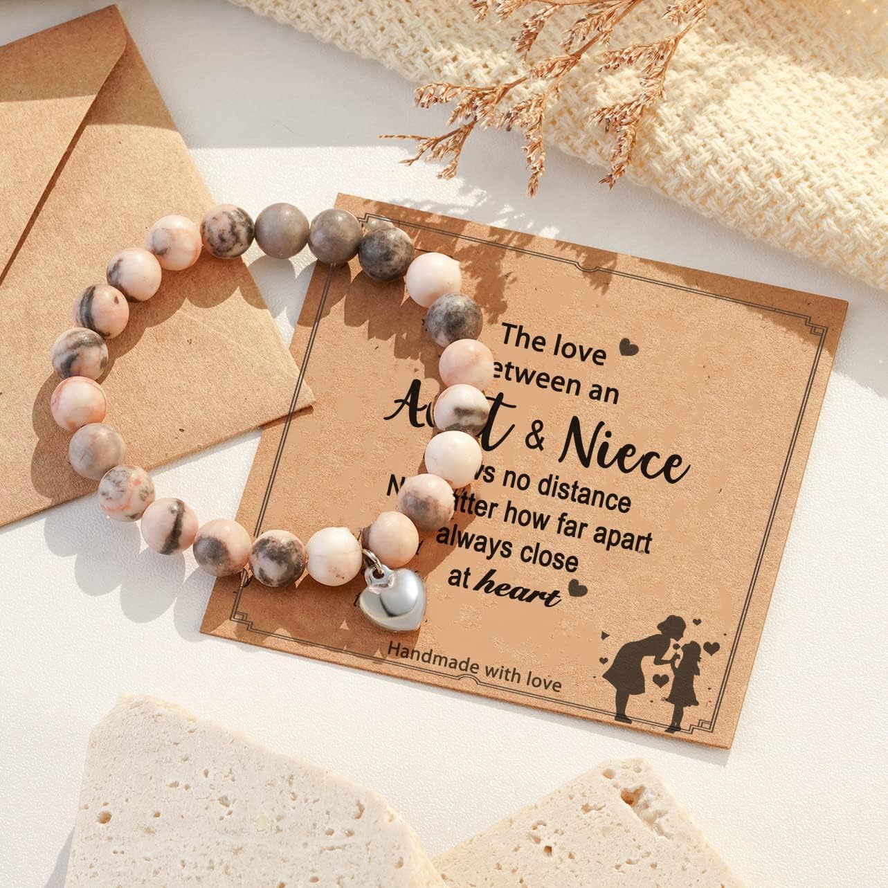 POWWA Natural Stone Heart Bracelet - Elegant Jewelry Gift for Women, Girls, Aunt, Niece - Perfect for Christmas, Birthday, Anniversary & Special Occasions - Ideal for Everyday Wear, Parties & Gifting