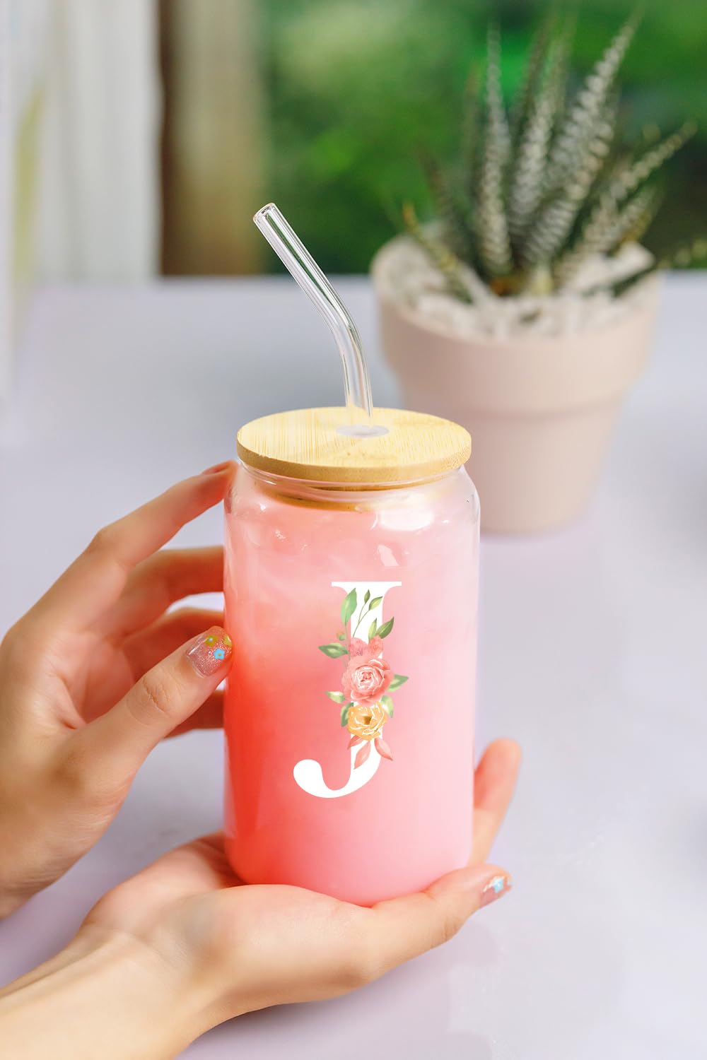 Personalized Monogrammed Coffee Glass - Custom 16 Oz Birthday Gift for Women, Friends, Girls - Unique Galentines Gift Idea - Perfect for Coffee Lovers & Home Decor