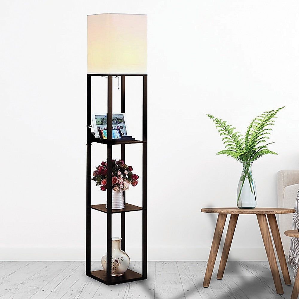 Modern Floor Lamp with Open Shelves & Diffused Shade - Adjustable Brightness for Living Room, Bedroom, or Office Reading Light