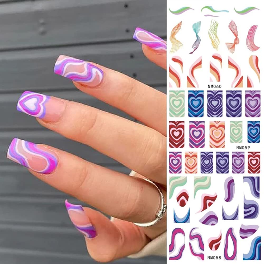 36 Sheets Rainbow Geometric Nail Stickers - Colorful Stripes Water Transfer Decals for Acrylic Nails | French Manicure, Pride Nail Art & DIY Nail Designs | Perfect for Parties, Salons & Home Use