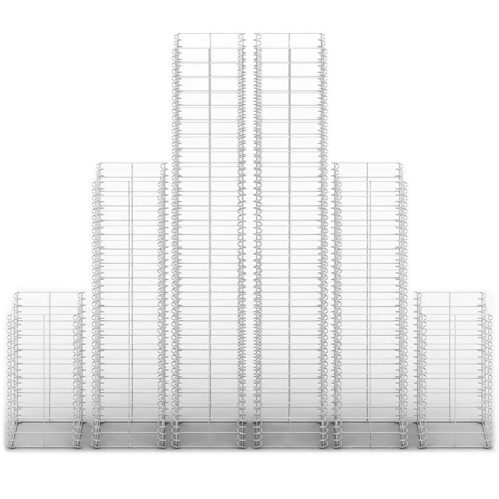 6-Piece Galvanized Steel Gabion Basket Set - Heavy Duty Wire Mesh Fence for Garden Walls, Patio Borders & Landscaping Projects | Outdoor Decoration & Erosion Control Solution