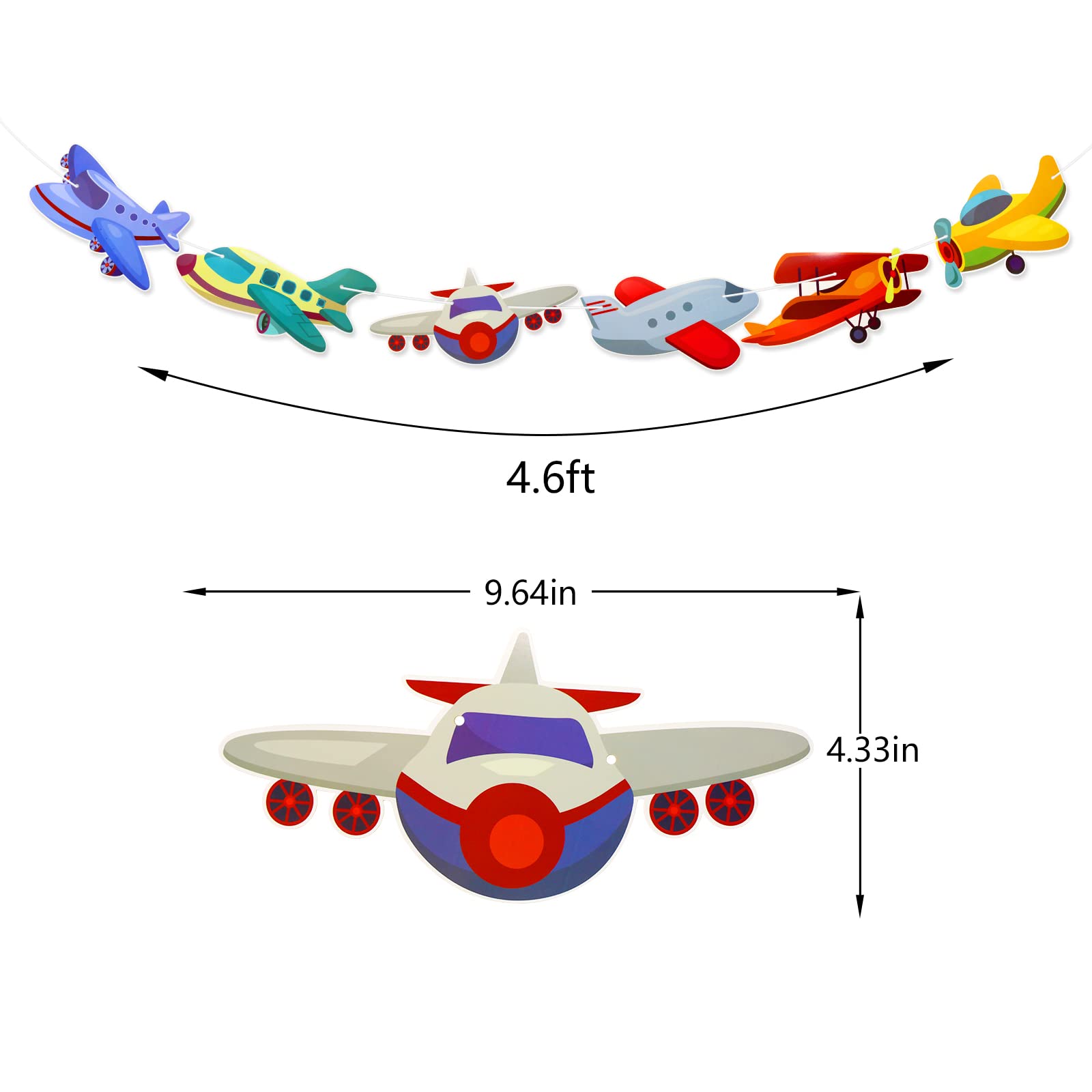 Airplane Garland Banner - Kids Birthday Party Decor, Baby Shower Supplies, Aircraft Bunting & Photo Backdrop - Pre-assembled Airplane Theme Decorations for Nursery, Boys Room & Aviation Themed Events
