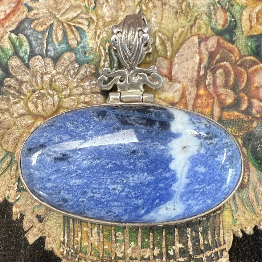 Sterling Silver Denim Blue Sodalite Pendant Necklace for Women - Healing Crystal Jewelry Gift for Meditation, Yoga & Spiritual Protection