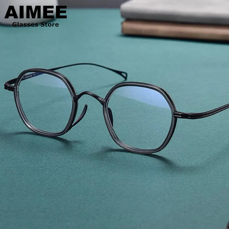 Stylish Unisex Full Rim Polygon Oval Titanium Acetate Eyeglasses Frame - Lightweight & Durable for Work, Reading & Fashion (Model 480807)
