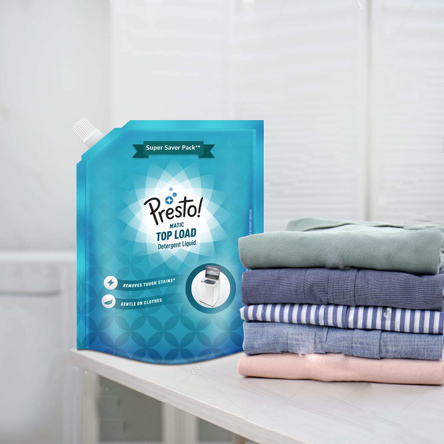 Presto! Matic Top Load Liquid Laundry Detergent Refill Pack - 2 Litre | Tough Stain Remover | Color Safe & Gentle on Clothes | Bleach & Phosphate Free | Fresh Scent | Ideal for Everyday Laundry, Family Use & High-Efficiency Washing Machines