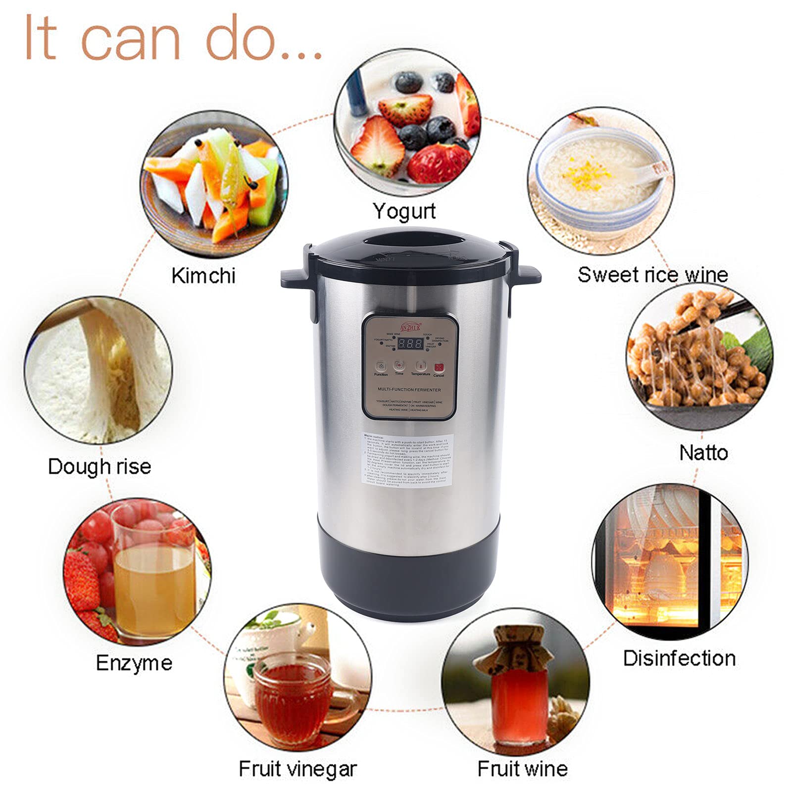 12L Automatic Fermentation Machine with Stainless Steel Inner Pot - Smart Yogurt Maker with Time & Temperature Control - Perfect for Making Yogurt, Cheese, Dough, Fruit Vinegar at Home - Ideal for Kitchen, Bakery & DIY Fermentation Projects