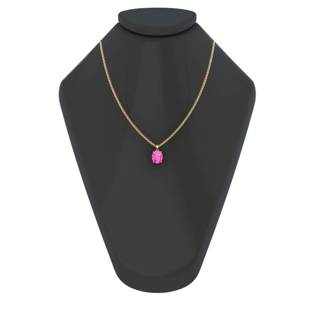 14K Yellow Gold & White Gold Pendant Necklace for Women with 7mm Oval Birthstone Gemstone - 18
