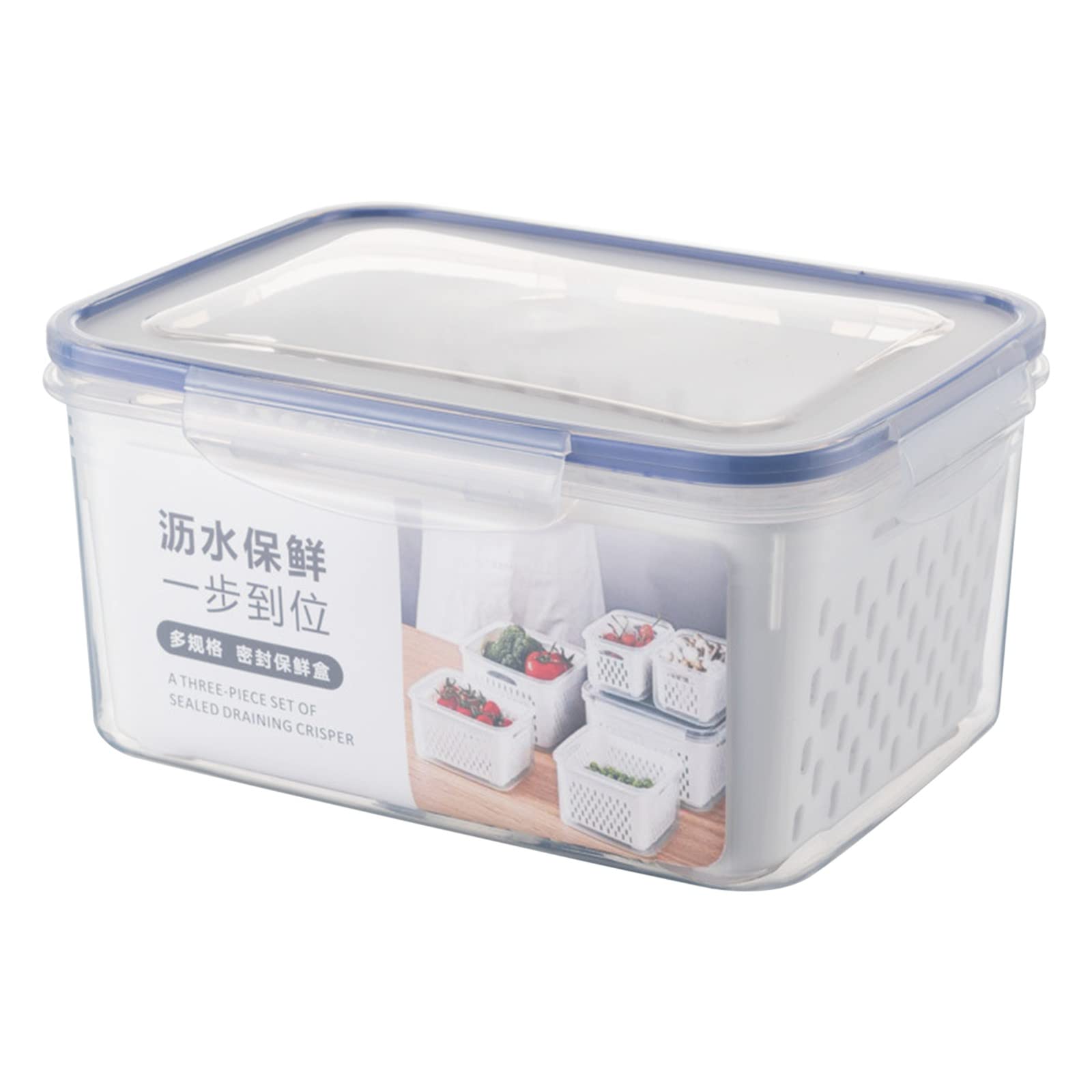 Fresh Food Storage Containers for Fridge - 3-in-1 BPA-Free Vegetable & Fruit Organizer with Drainer & Lid, Large 3300ml Blue Container | Perfect for Meal Prep, Refrigerator Organization & Healthy Food Storage