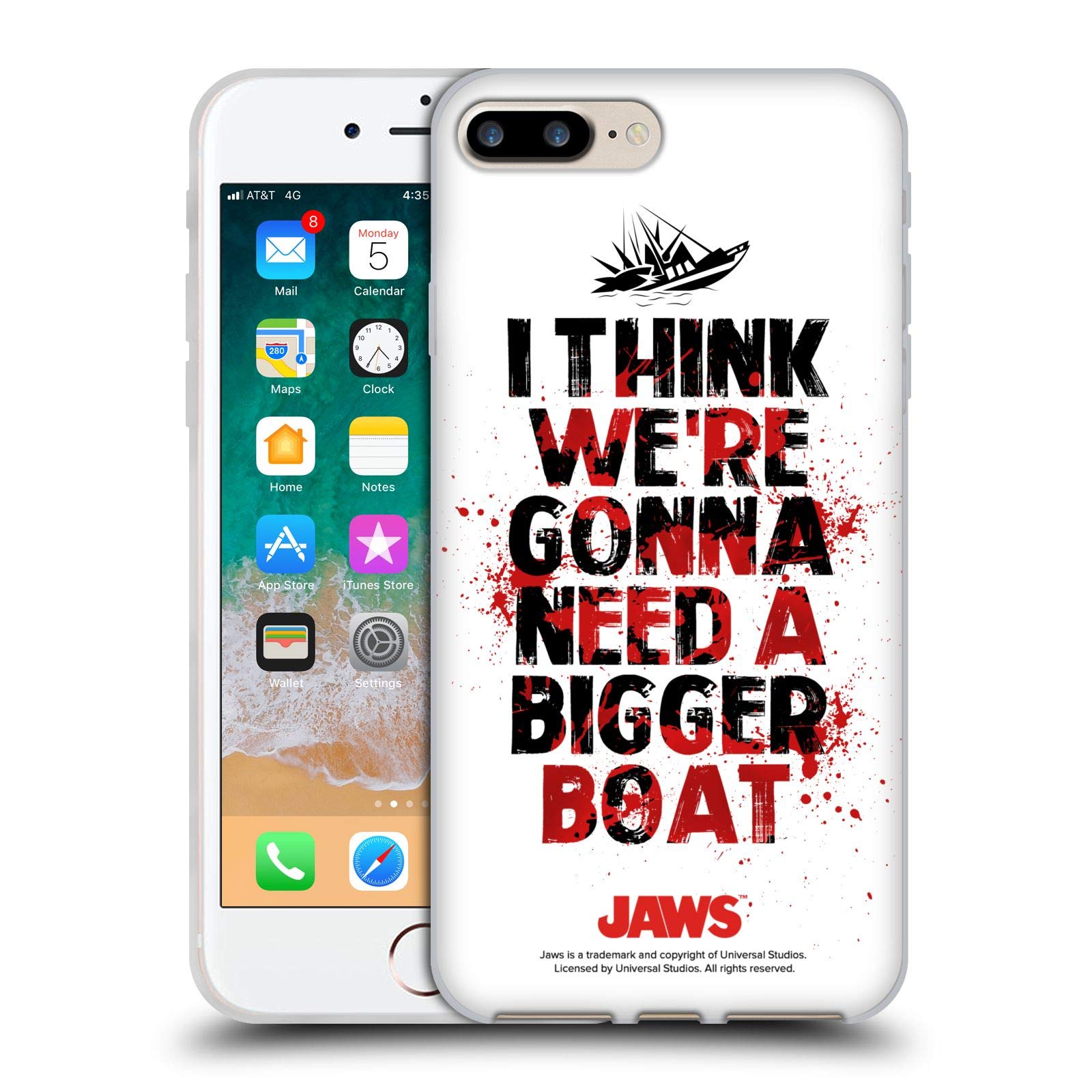 Officially Licensed Jaws Bigger Boat iPhone 7 Plus/8 Plus Soft Gel Case - Shark Movie Inspired Protective Cover for Apple iPhone 7 Plus & 8 Plus - Perfect for Movie Fans, Beach Trips & Shark Week Enthusiasts