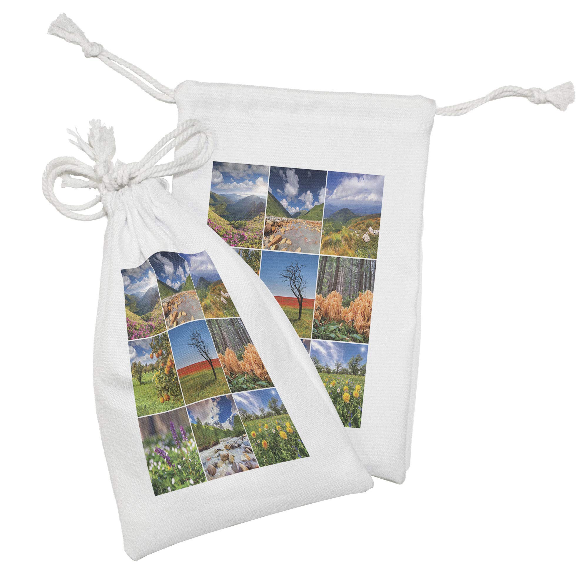 Ambesonne Summer Fabric Pouch Set of 2 - Vibrant Mountain Waterfall Scenery Drawstring Bags (9