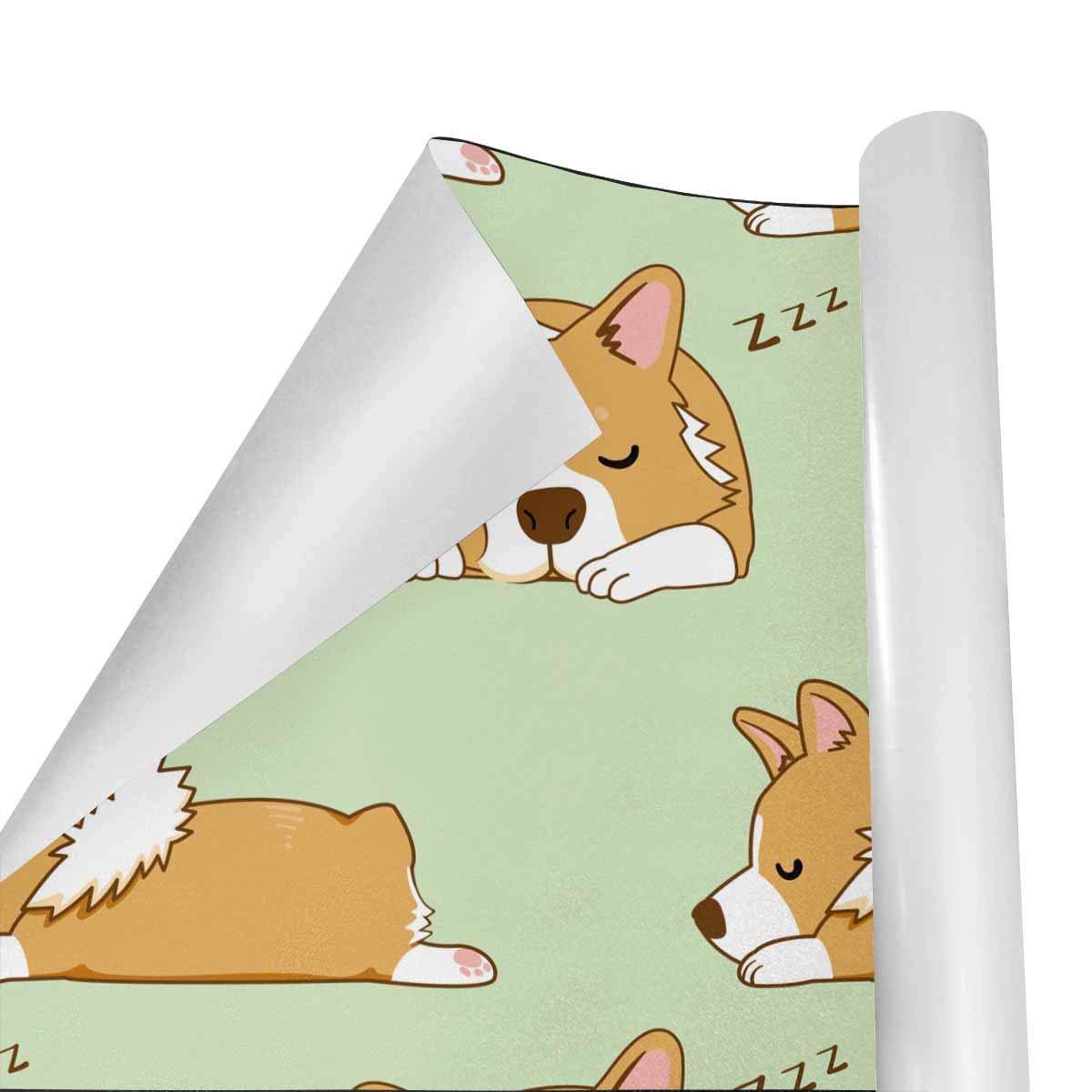 Cute Corgi Dog Gift Wrapping Paper Roll - 3 Rolls, 58