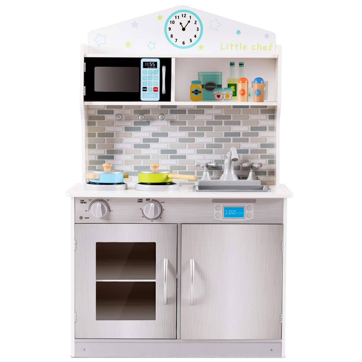 HONEY JOY Kids Kitchen Playset - Wooden Pretend Play Toy for Toddlers 3+ | Gift for Boys & Girls | Indoor Fun