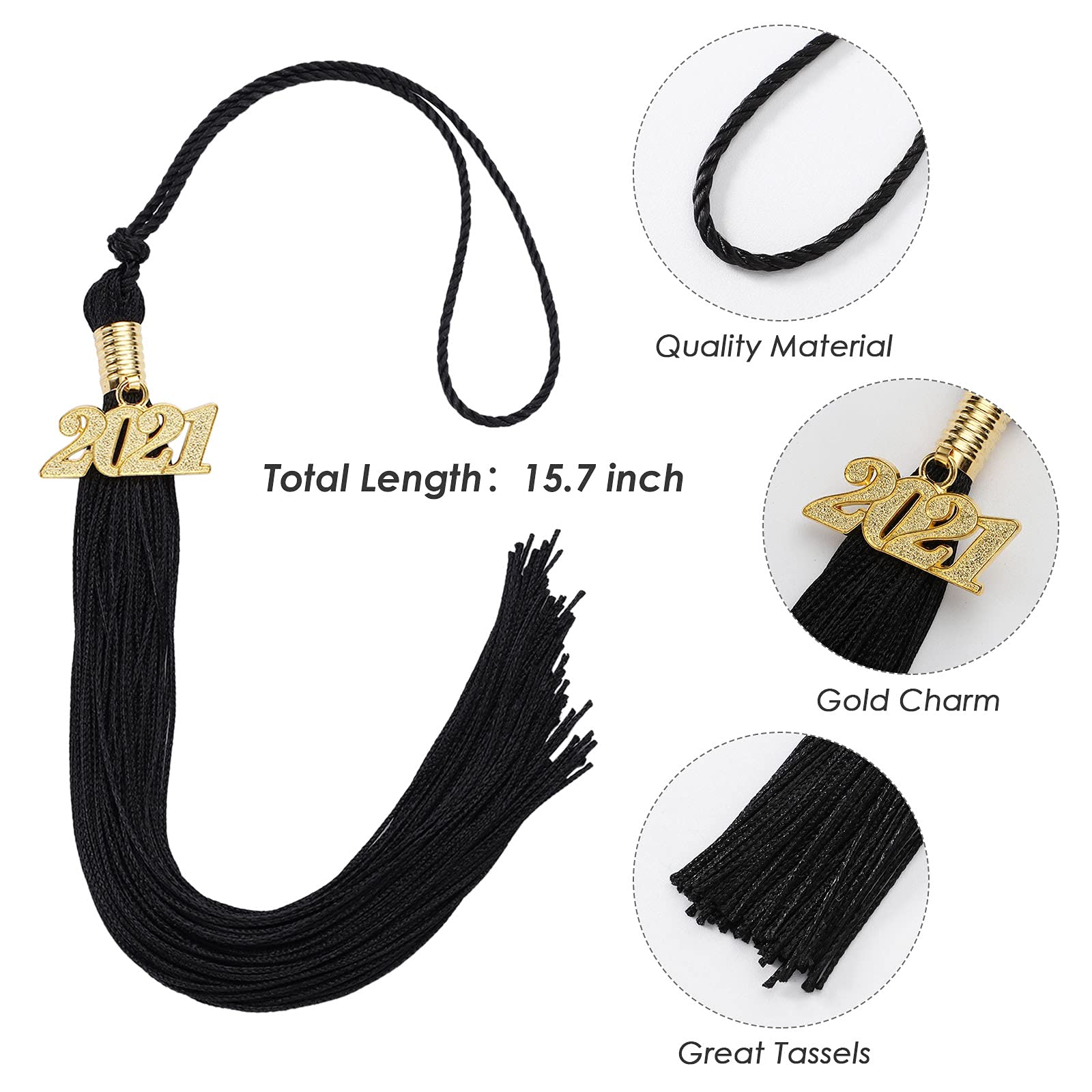 3 Pack Graduation Honor Cords & Tassel Set with 2021 Gold Charm - Black & Gold Academic Regalia for High School & College Graduates - Perfect for Graduation Ceremonies, Parties & Decorations