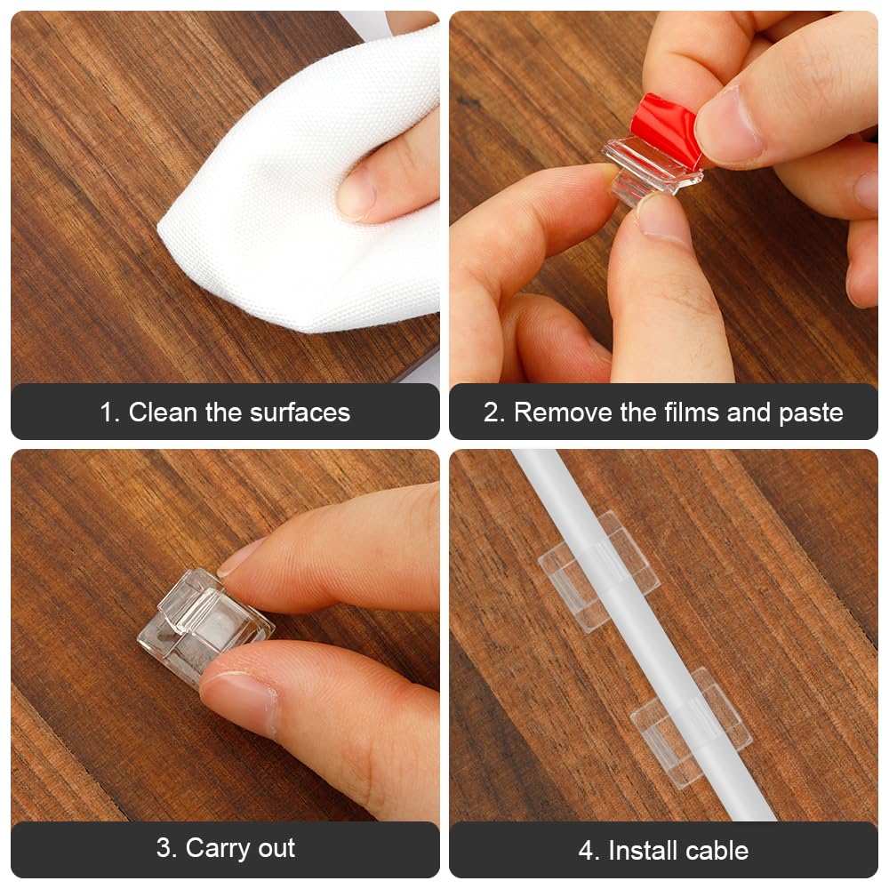 50 Pcs Transparent Adhesive Cable Clips - Cord Organizer for Desk Wire Management, Charging Cords & Christmas Lights - Home, Office & Outdoor Use