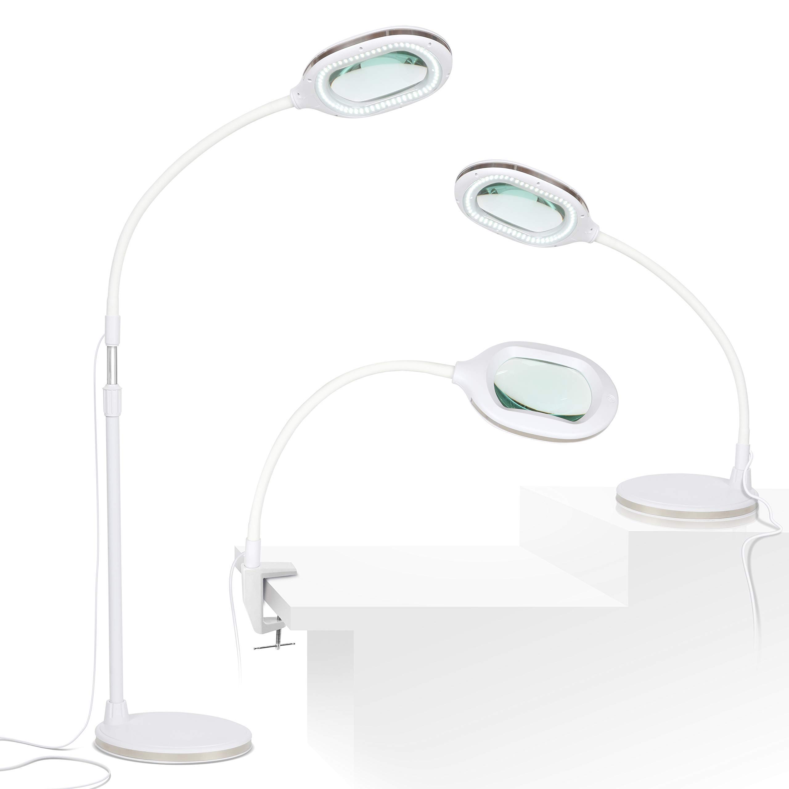 Brightech LightView Pro Magnifying LED Desk Lamp - 3-in-1 Adjustable Floor Lamp with Glass Magnifier for Reading, Hobbies & Professional Work | Durable Flexible Work Light for Crafts, Sewing, Jewelry Making & Detailed Tasks (White)