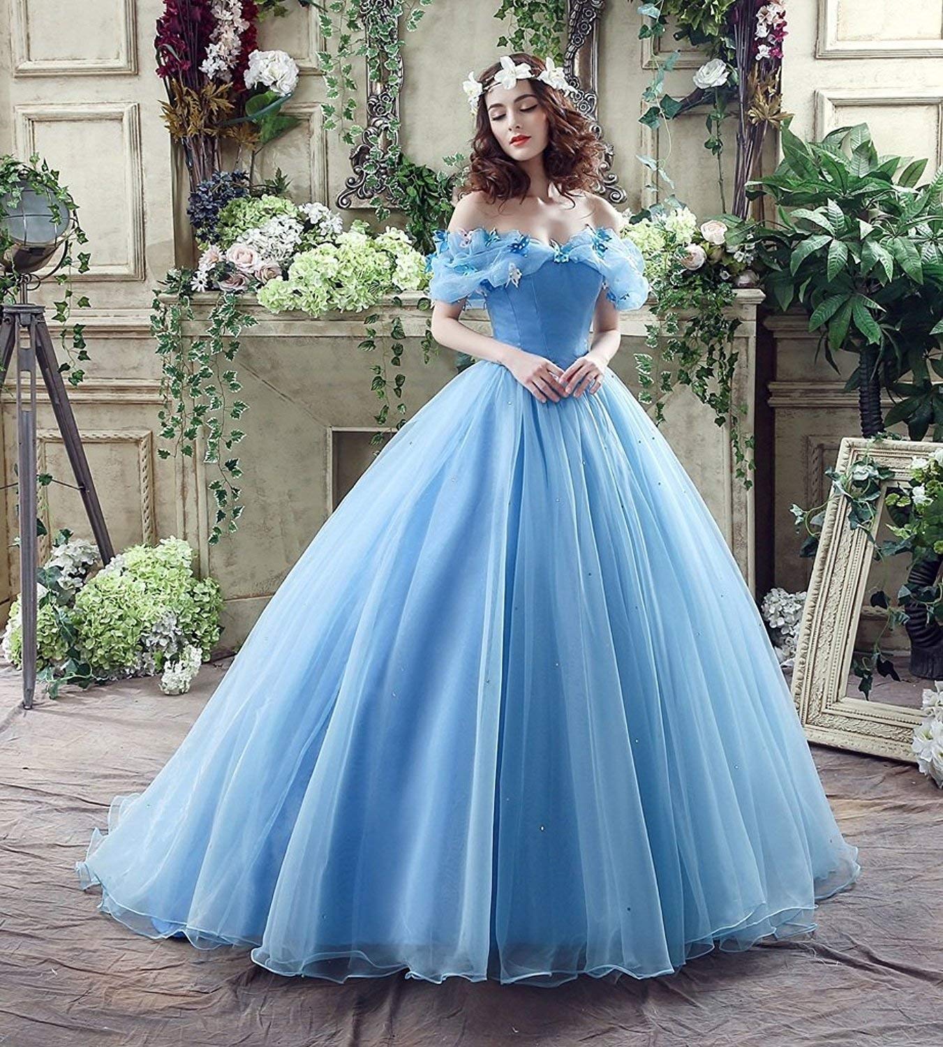 Elegant Off Shoulder Princess Prom Gown - Women's Cinderella Quinceanera Dress with Butterfly Details | Long Formal Wedding Gown for Ball, Party & Special Occasions