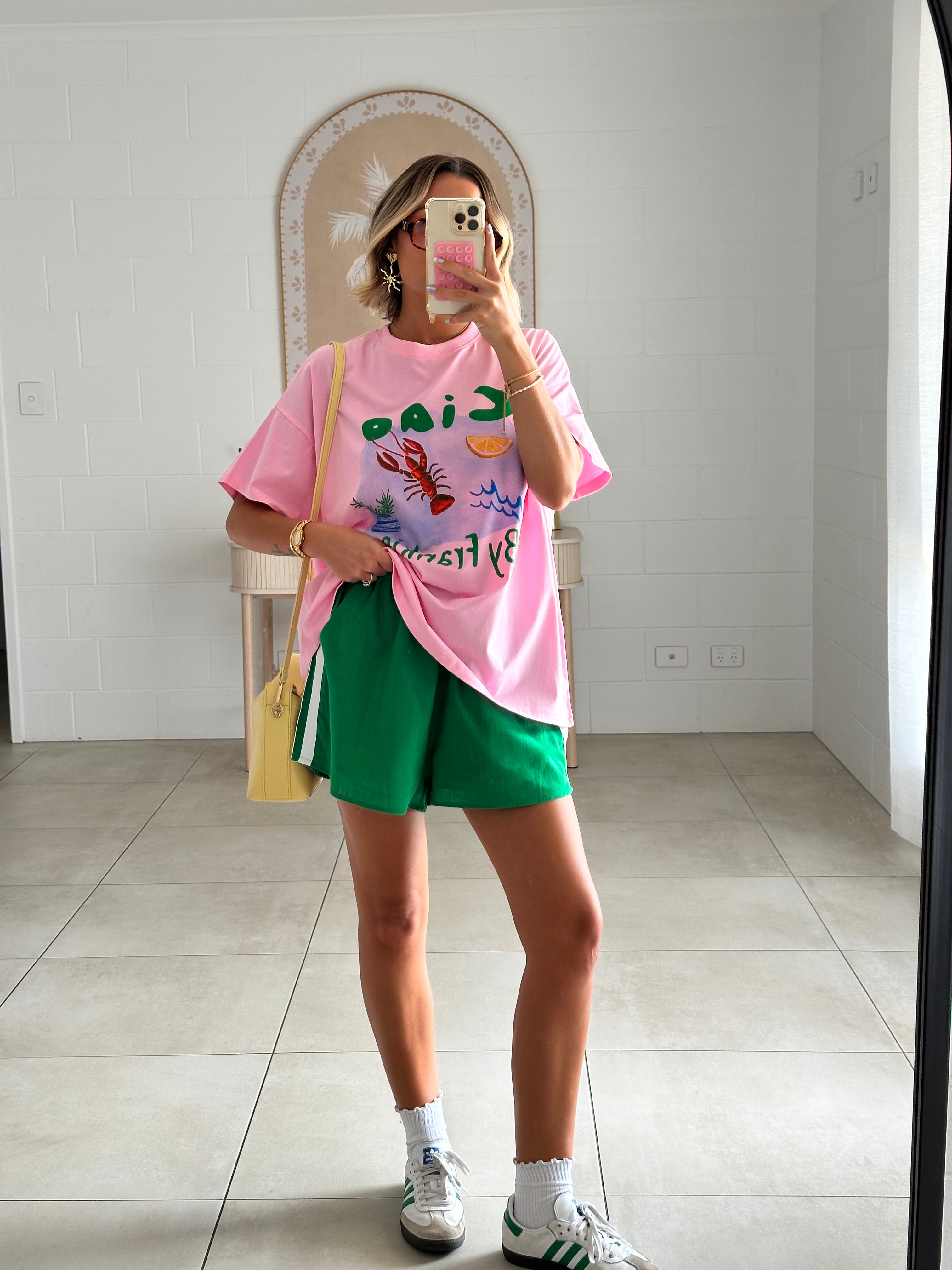 Ciao By Frankie Women's Pink & Green Top and Shorts Set - Casual Summer Outfit for Beach, Vacation & Streetwear