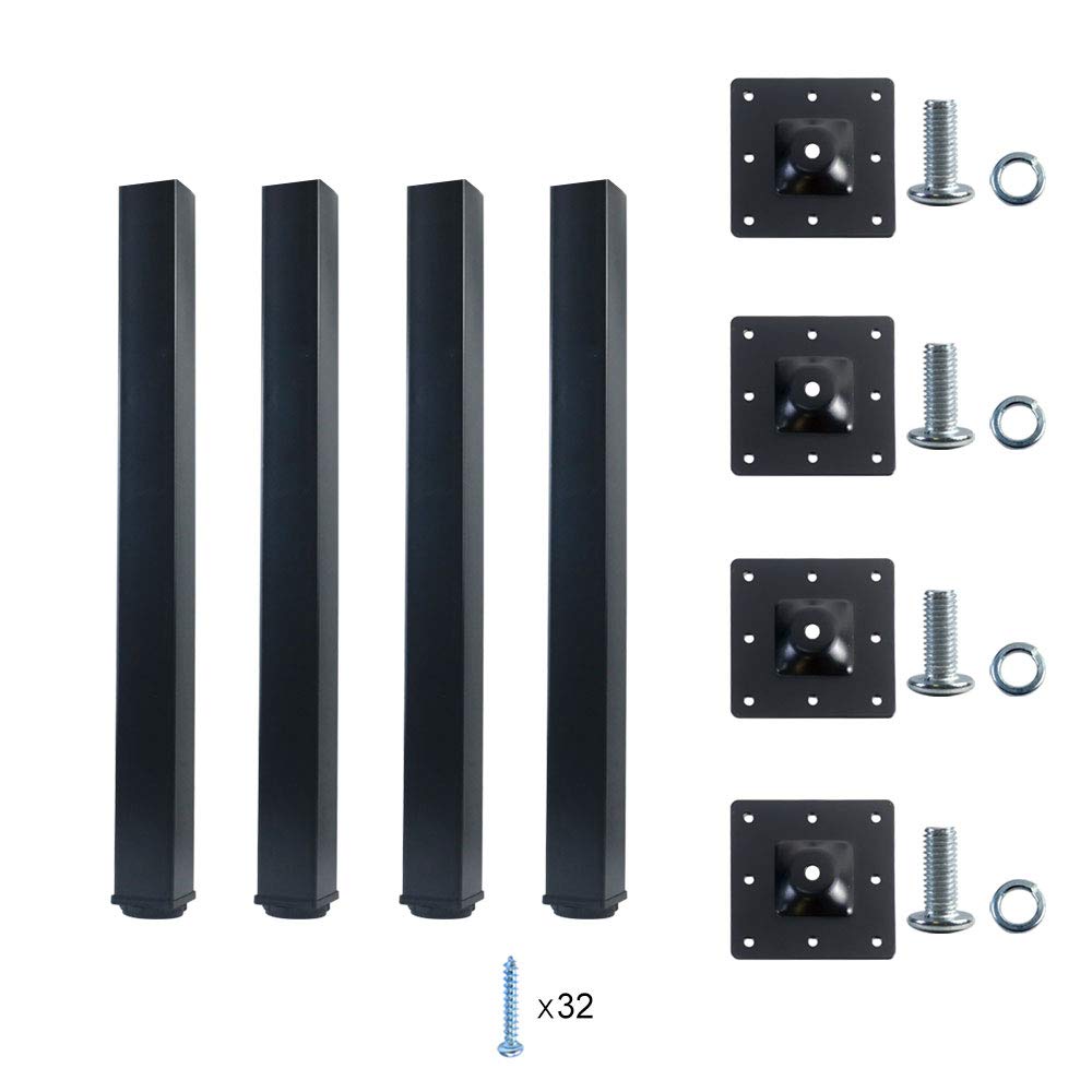QLLY 20 Inch Adjustable Metal Table Legs - Square Office Desk Legs Set of 4 (Black) - Perfect for Modern Workstations, Dining Tables & DIY Furniture Projects