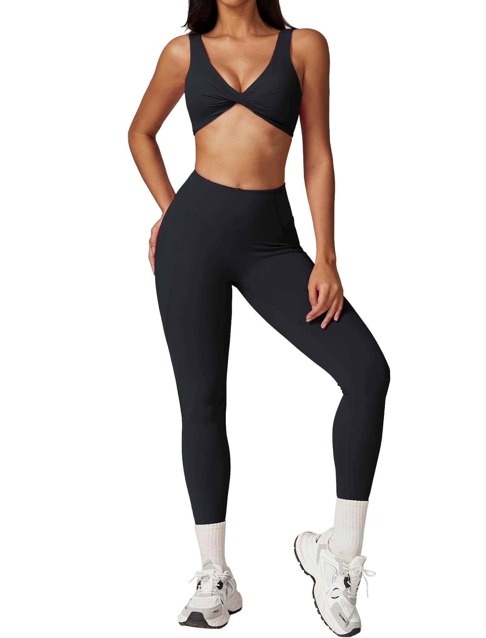 ABOCIW Women's Workout Sets - Twist Front Cross Back Sports Bra & High Waist Yoga Leggings 2-Piece Outfit for Gym, Running & Yoga | Comfortable Fitness Clothing for Women