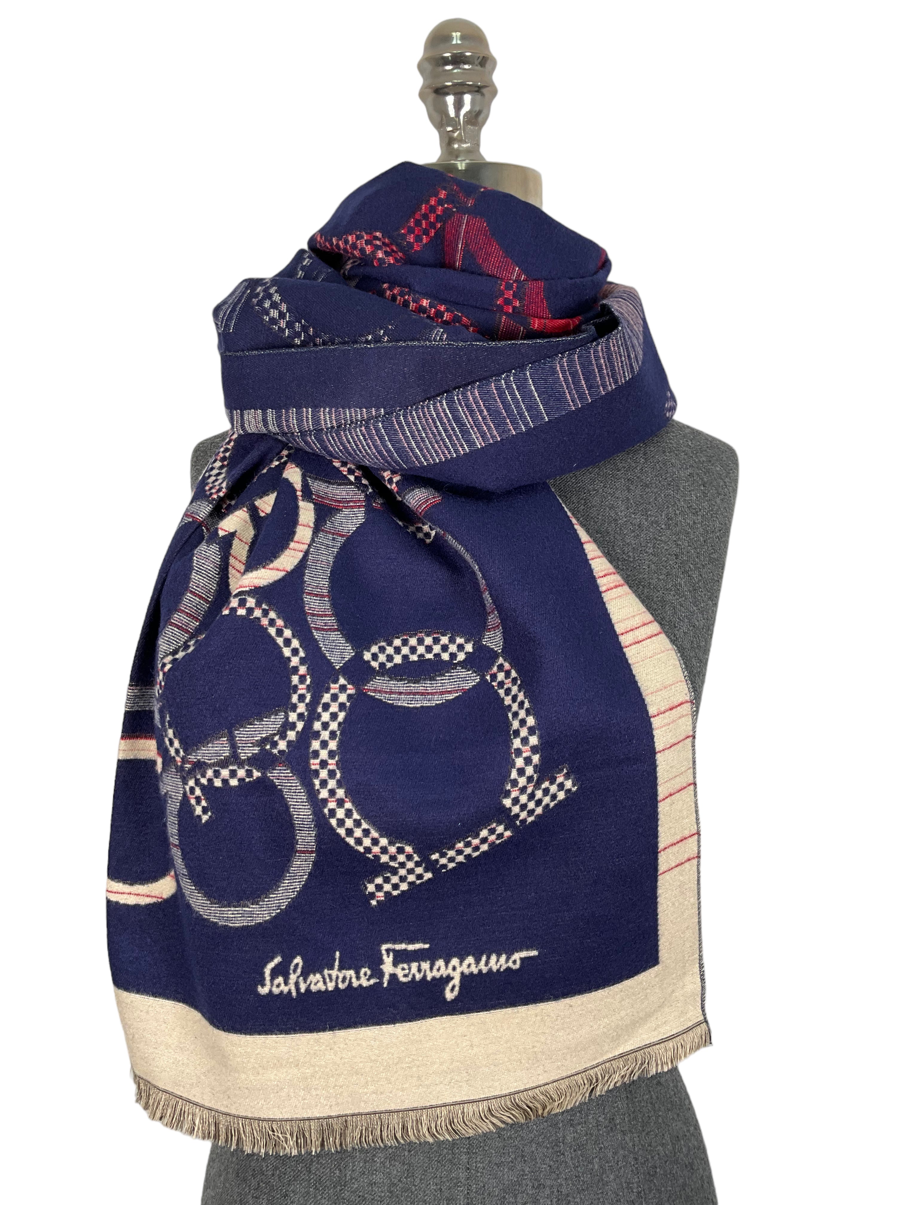 Salvatore Ferragamo Luxury Wool Scarf for Women & Men - Soft Cashmere Blend Winter Wrap - Perfect for Cold Weather, Travel & Fashion Accessories