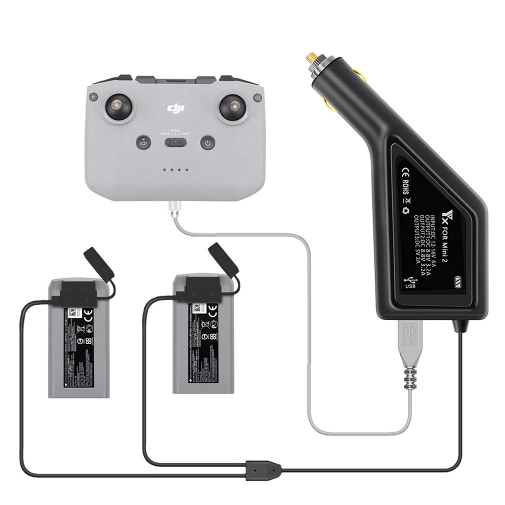 DJI Mavic Mini 2 Fast Car Charger 3-in-1 - Intelligent Auto Vehicle Adapter for Drone Battery, Remote Controller & Smart Devices (Phone/Tablet) - Perfect for Road Trips & Outdoor Drone Adventures